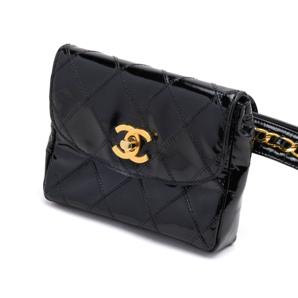 Chanel Belt Bag Bum Bag Patent Leather Black Vintage