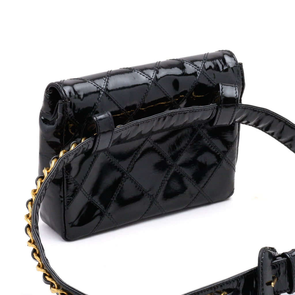 Chanel Belt Bag Bum Bag Patent Leather Black Vintage
