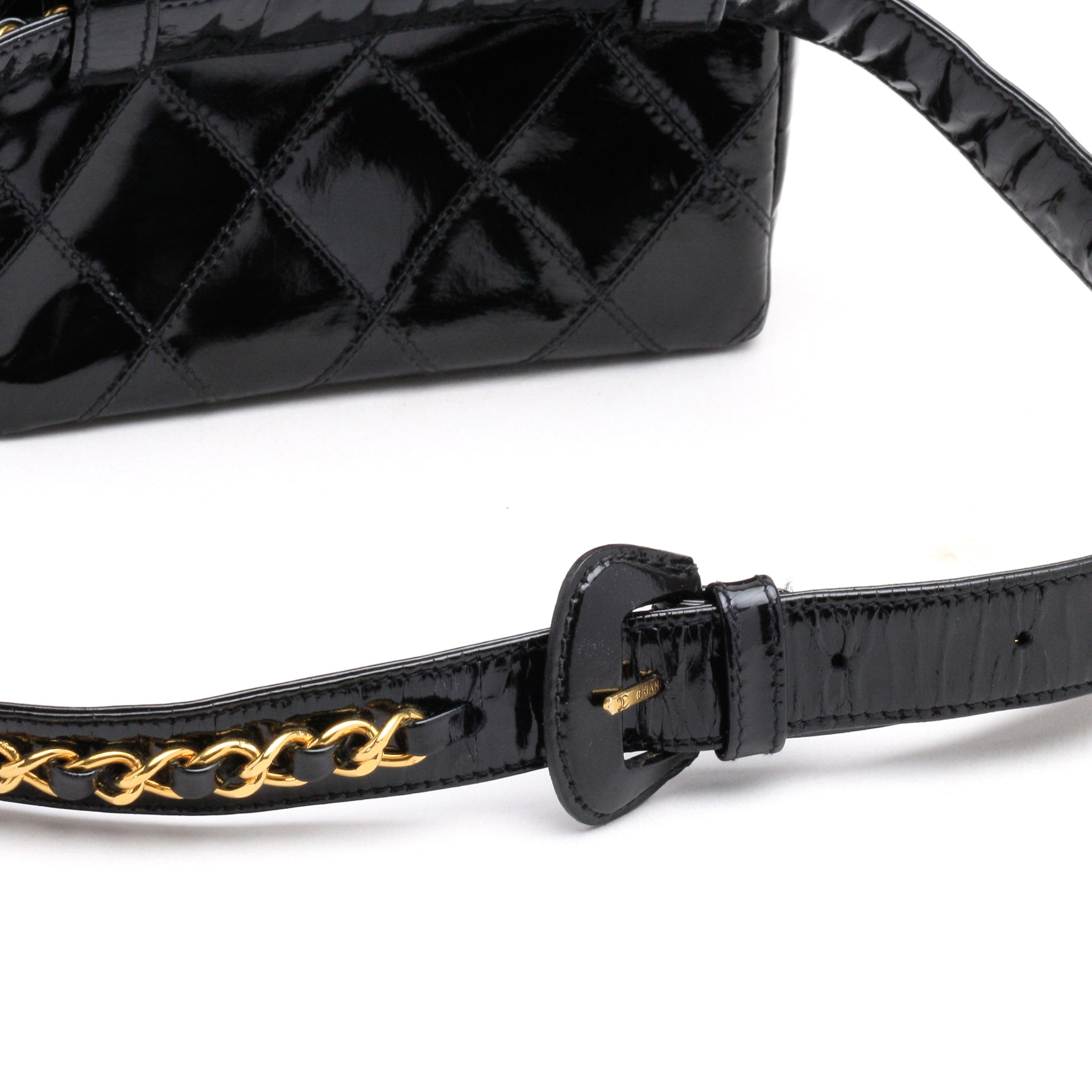 Chanel Belt Bag Bum Bag Patent Leather Black Vintage