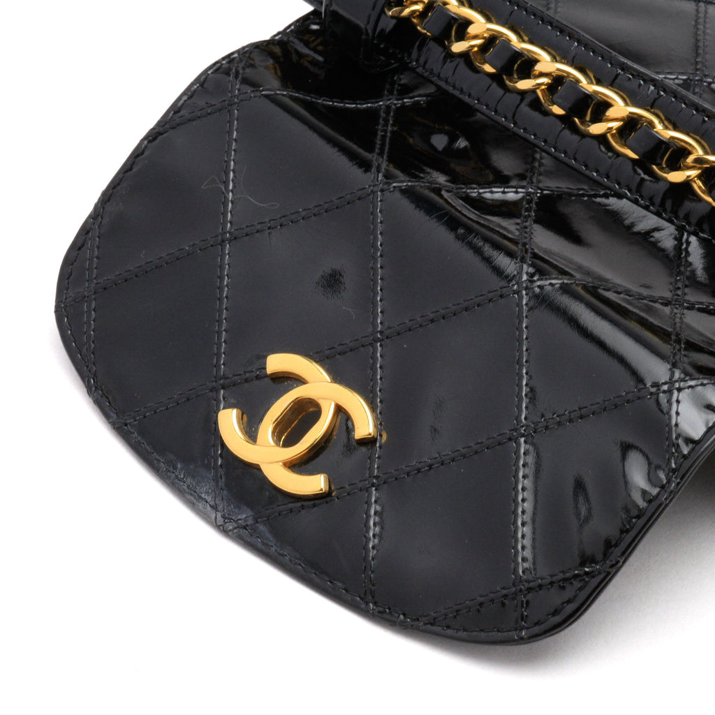 Chanel Belt Bag Bum Bag Patent Leather Black Vintage