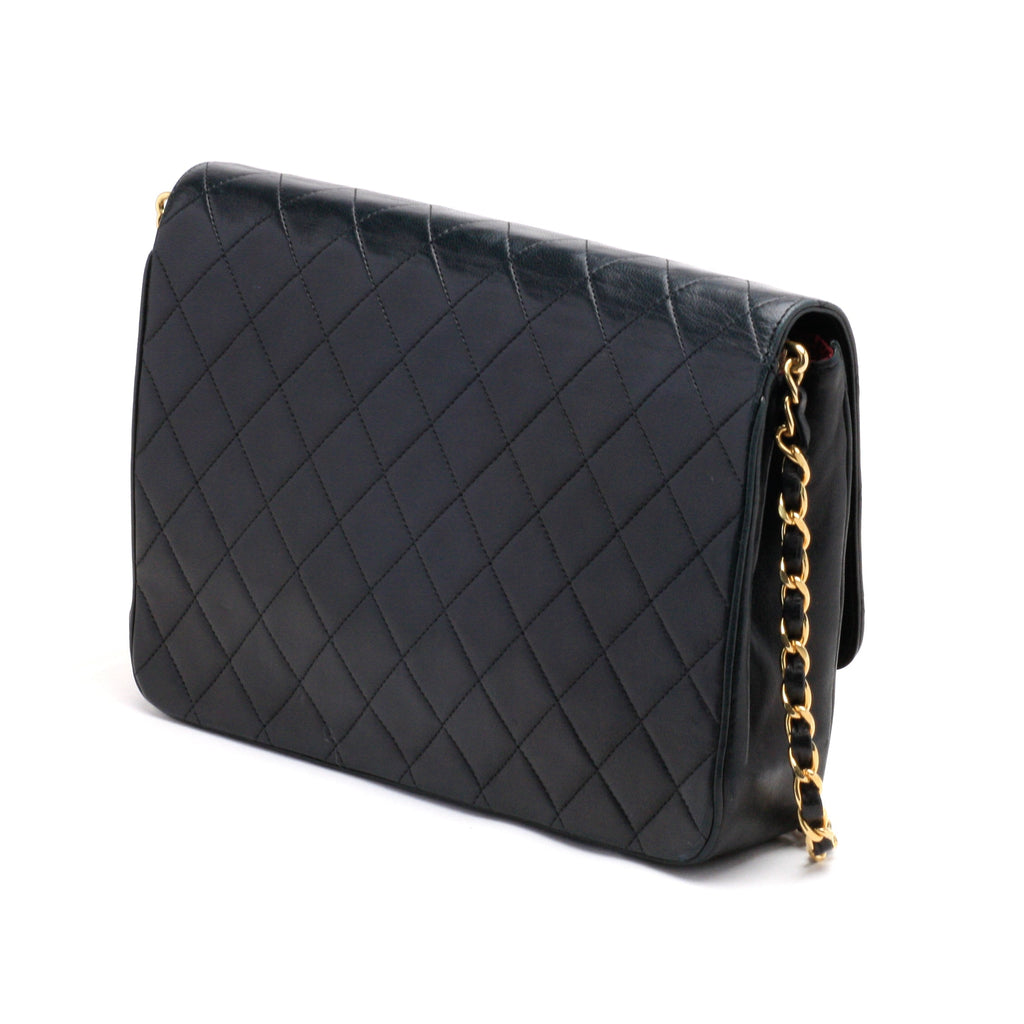 Chanel Shoulder Bag Flap Black Lambskin Leather Matrasse Vintage