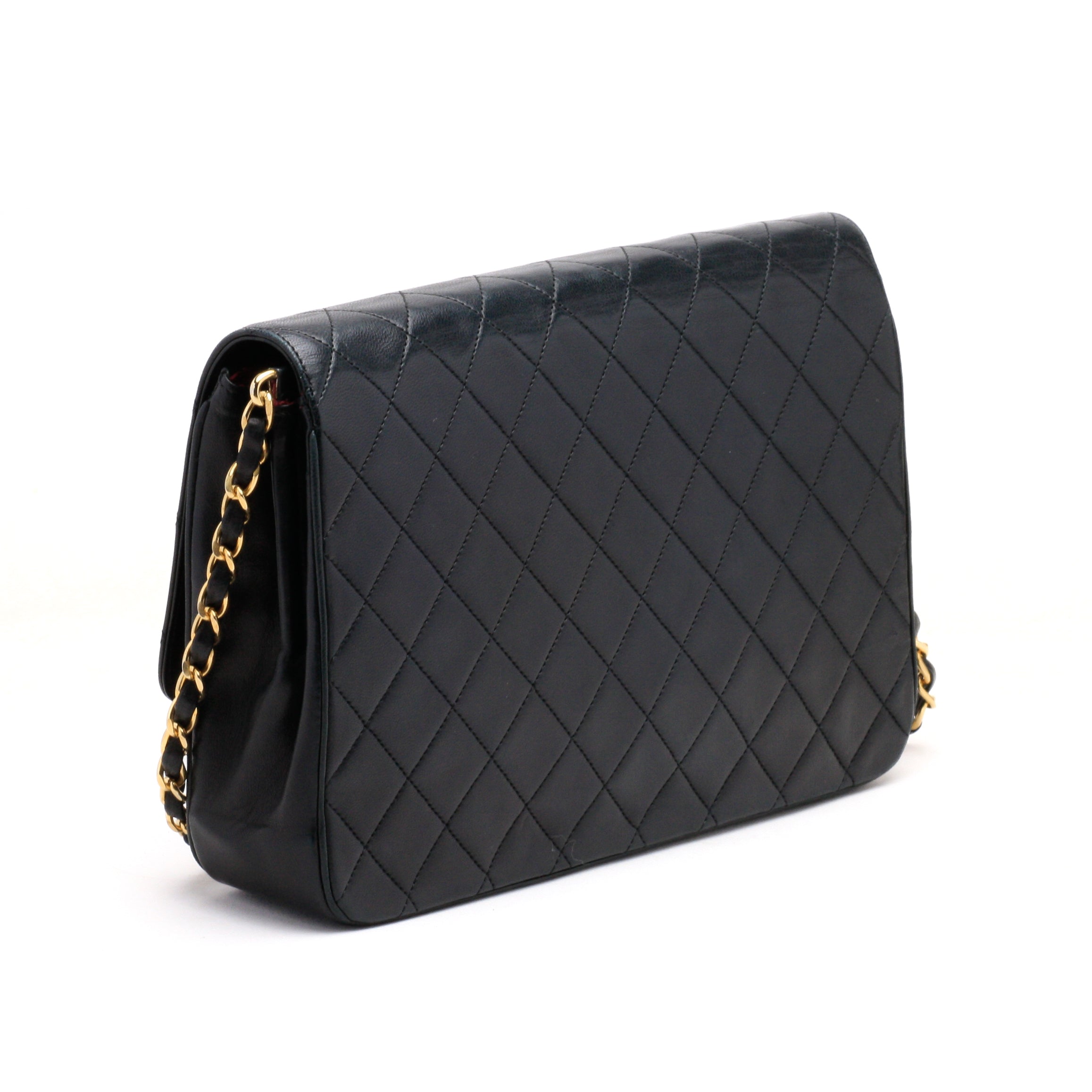 Chanel Shoulder Bag Flap Black Lambskin Leather Matrasse Vintage