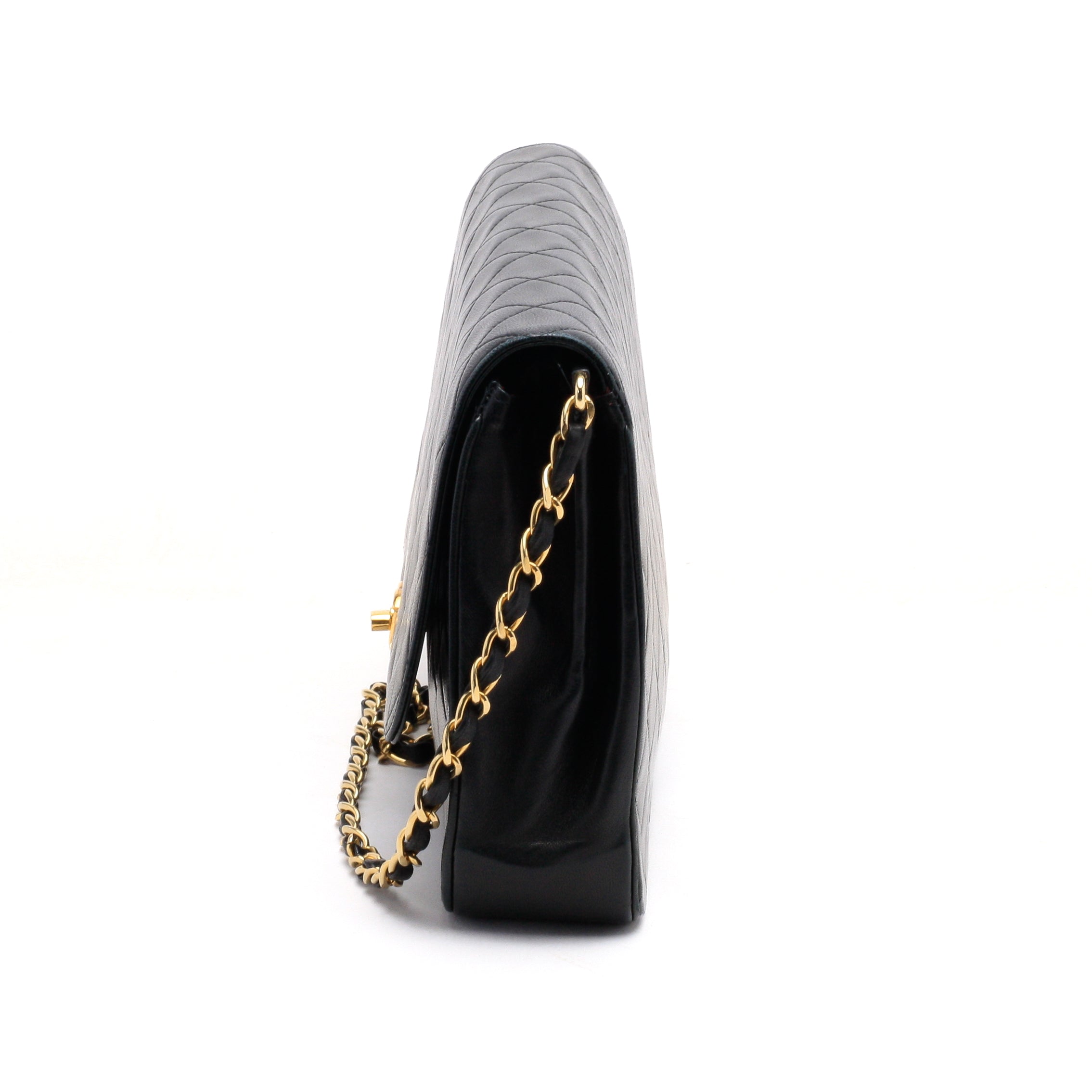 Chanel Shoulder Bag Flap Black Lambskin Leather Matrasse Vintage