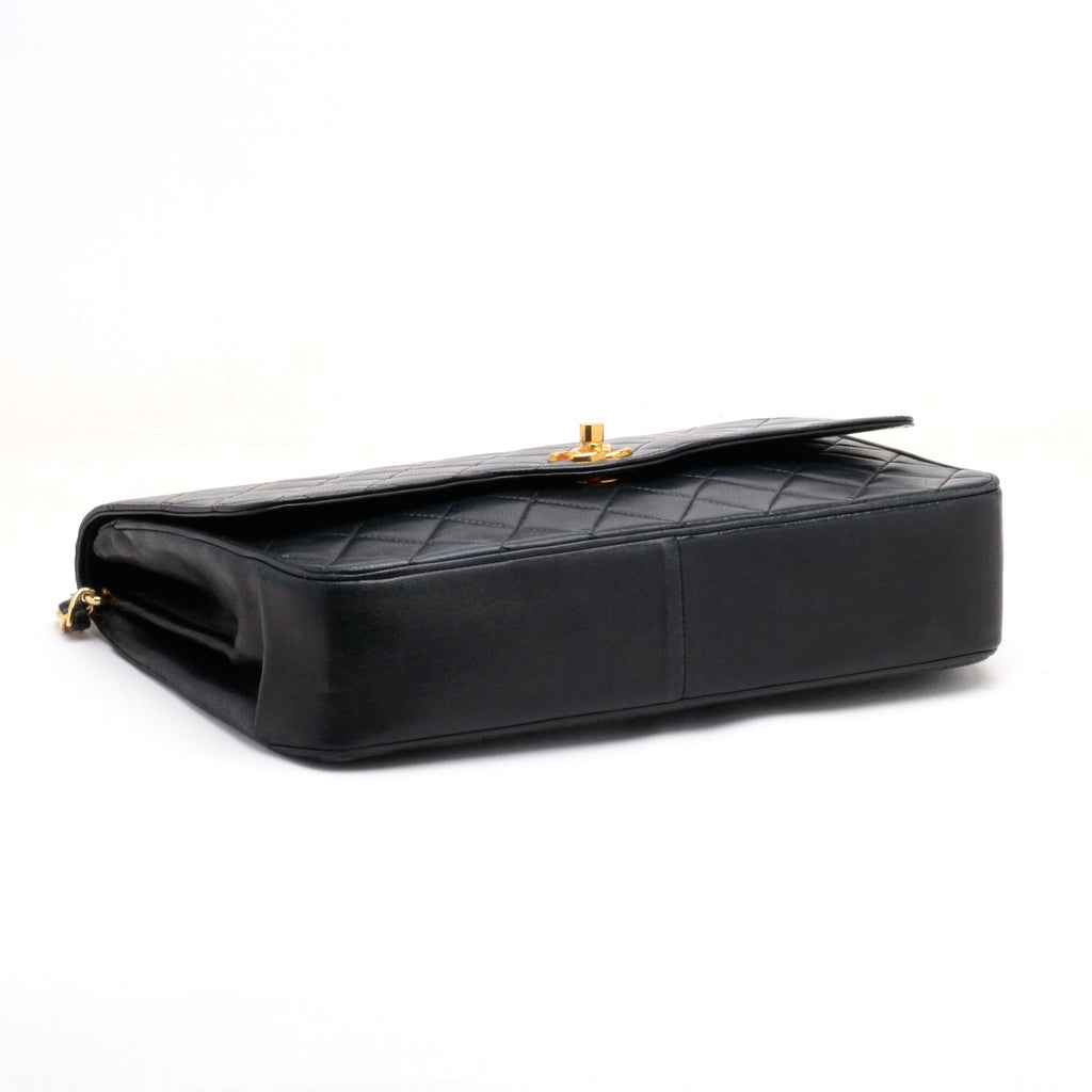 Chanel Shoulder Bag Flap Black Lambskin Leather Matrasse Vintage