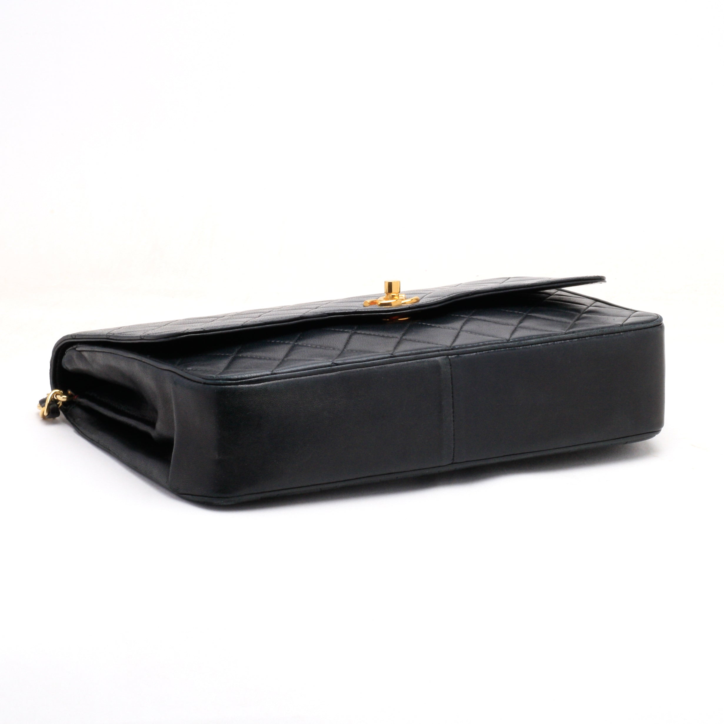 Chanel Shoulder Bag Flap Black Lambskin Leather Matrasse Vintage