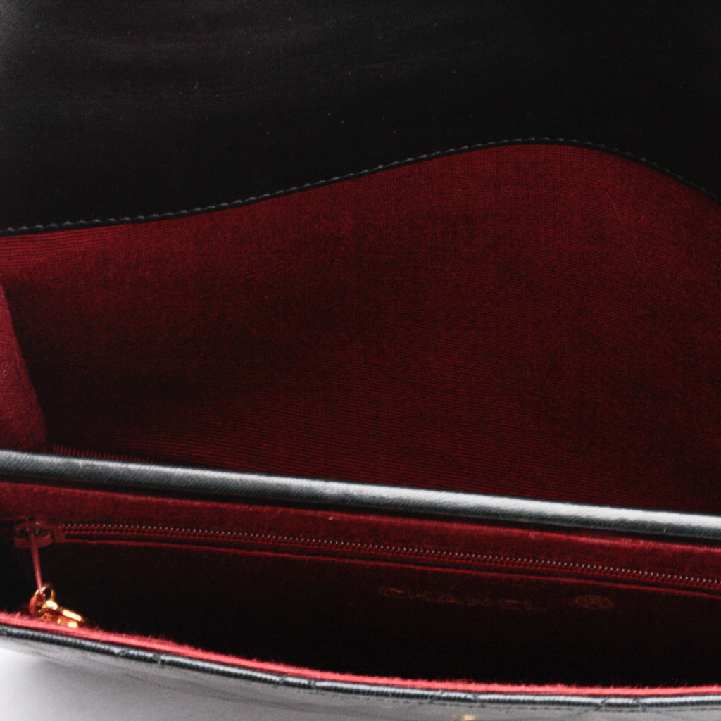 Chanel Shoulder Bag Flap Black Lambskin Leather Matrasse Vintage