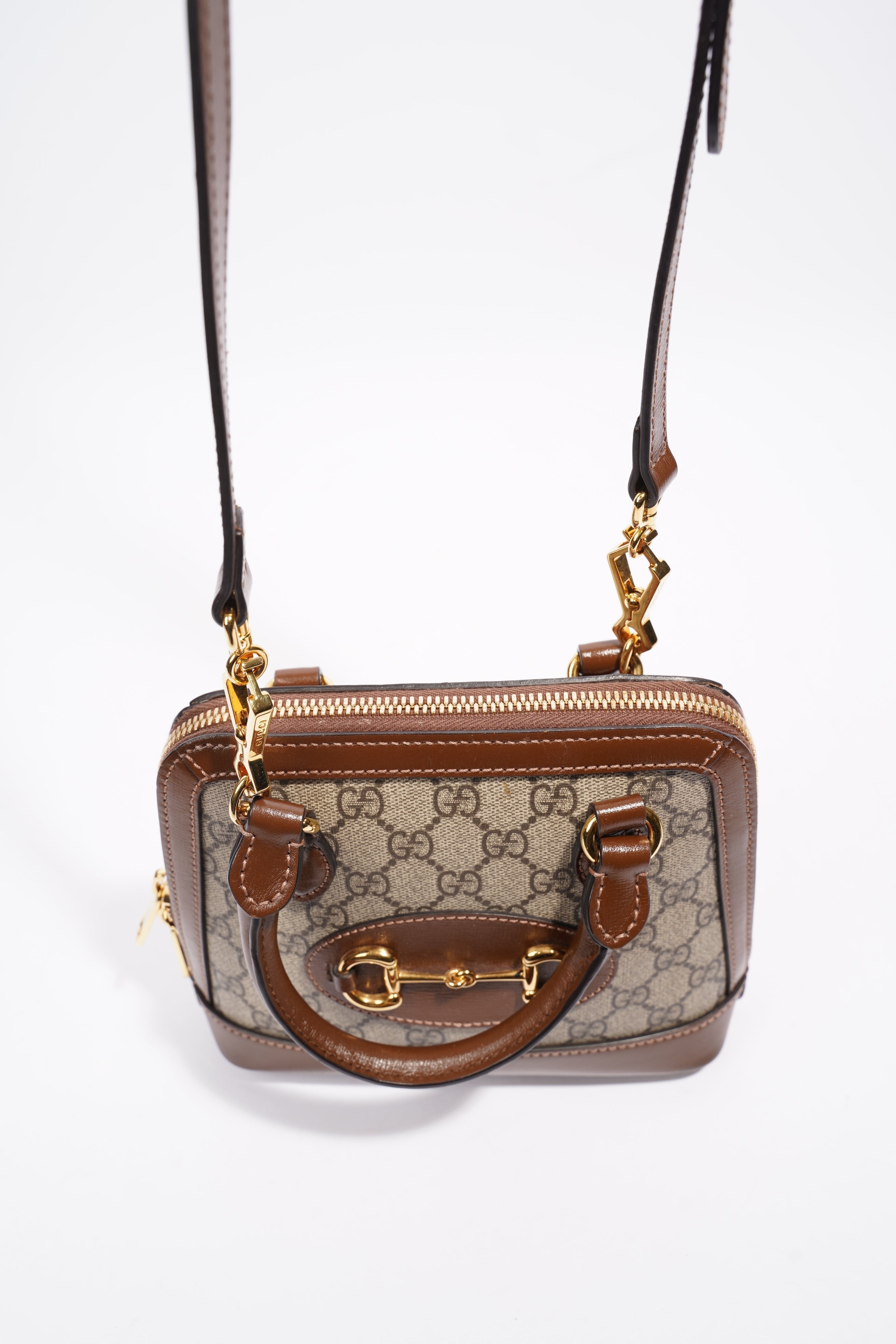 Gucci Horsebit 1955 Mini Top Handle Supreme / Brown Coated Canvas