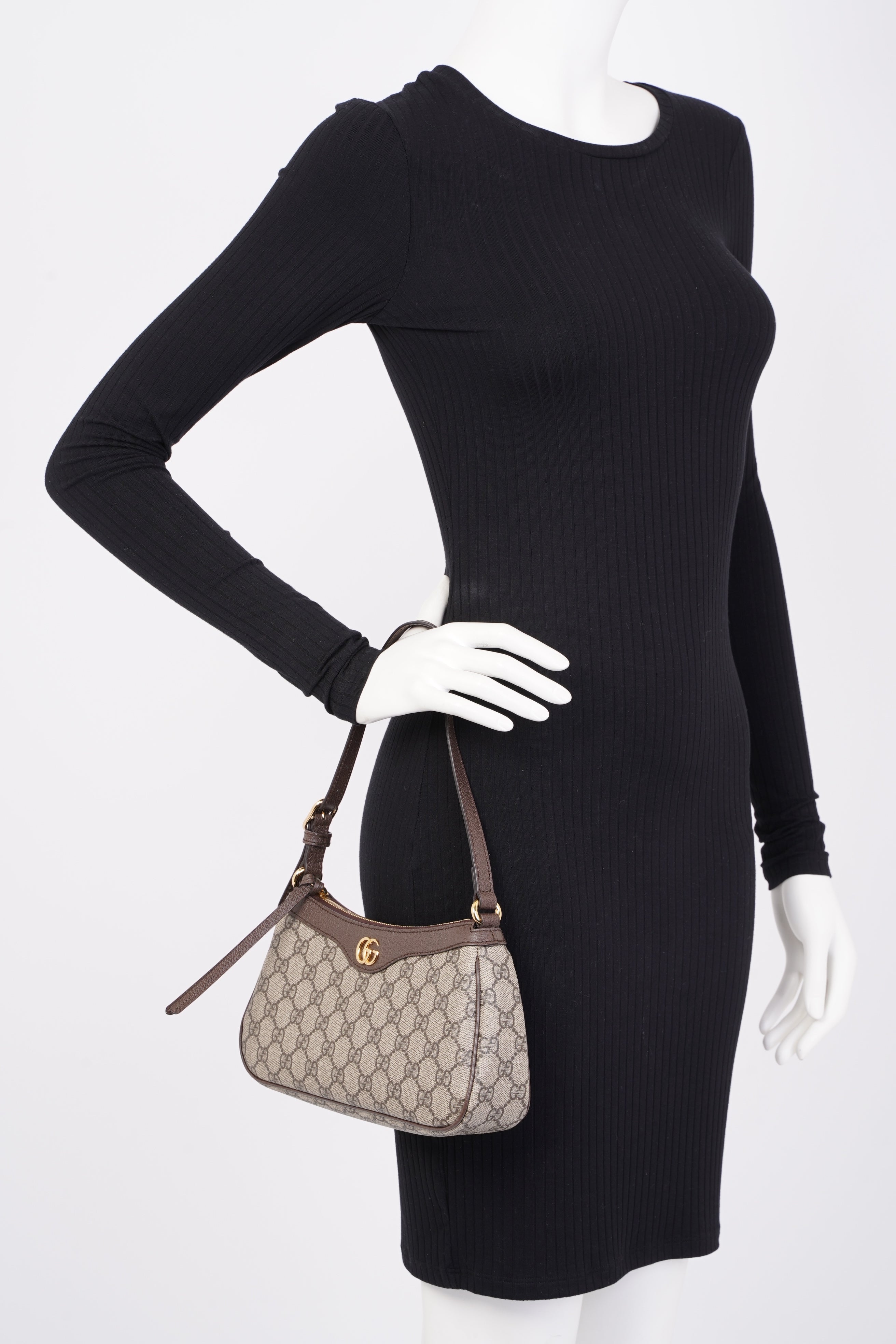 Gucci Ophidia Small Beige And Ebony GG Supreme  Coated Canvas
