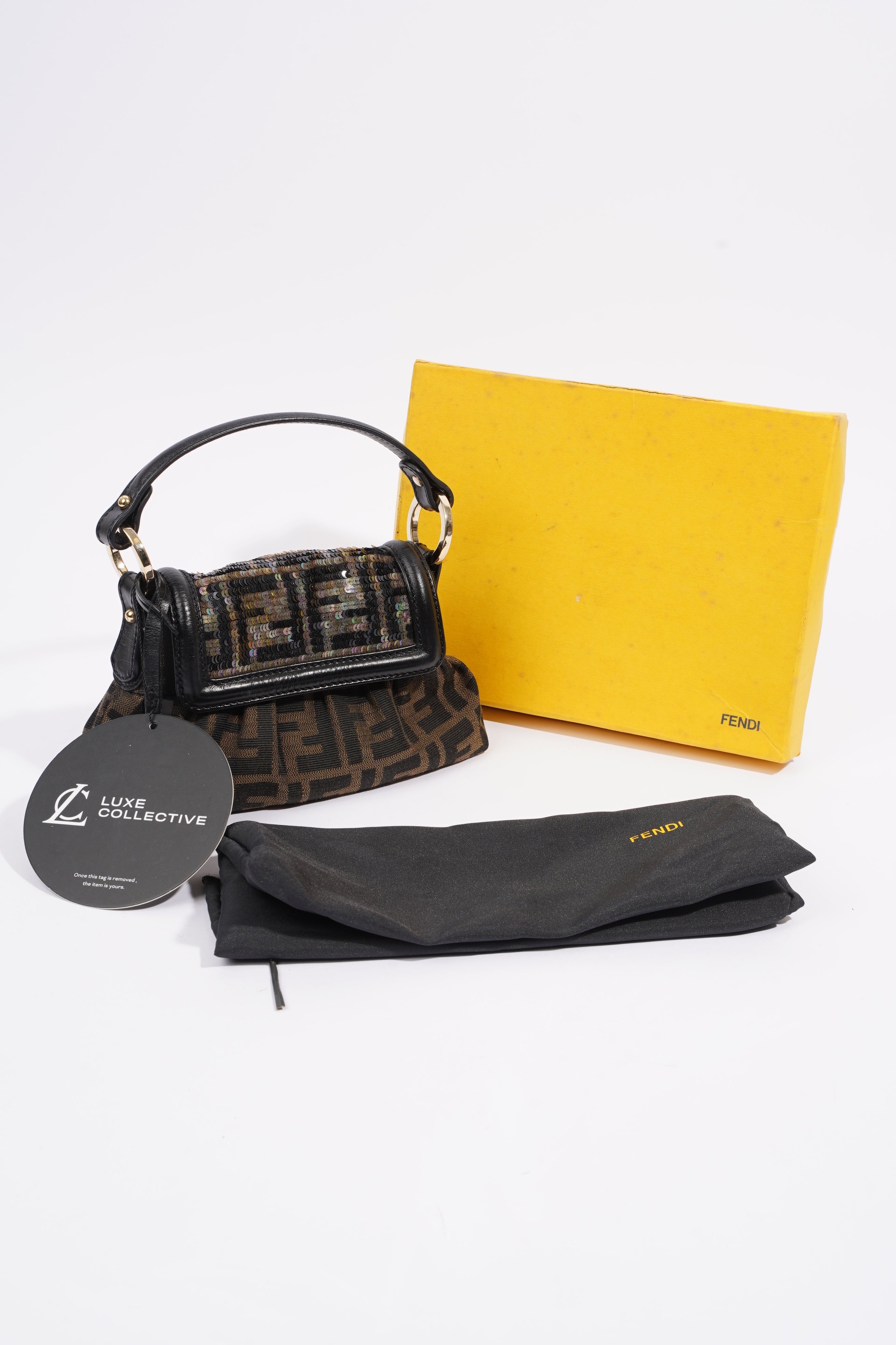 Fendi Mini Chef Sequin Flap Brown FF Canvas