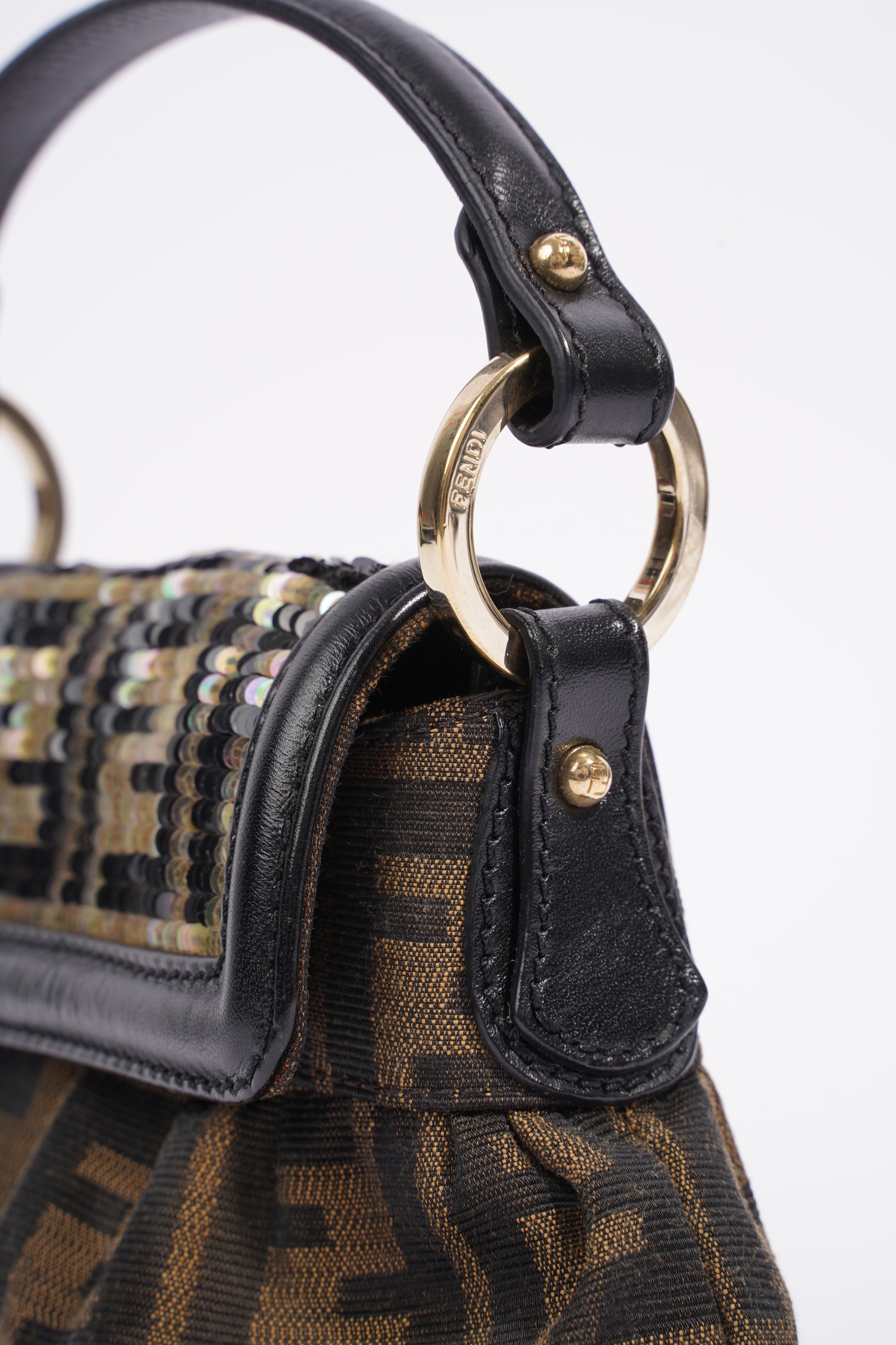 Fendi Mini Chef Sequin Flap Brown FF Canvas
