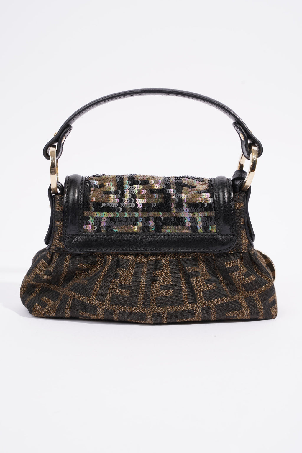 Fendi Mini Chef Sequin Flap Brown FF Canvas
