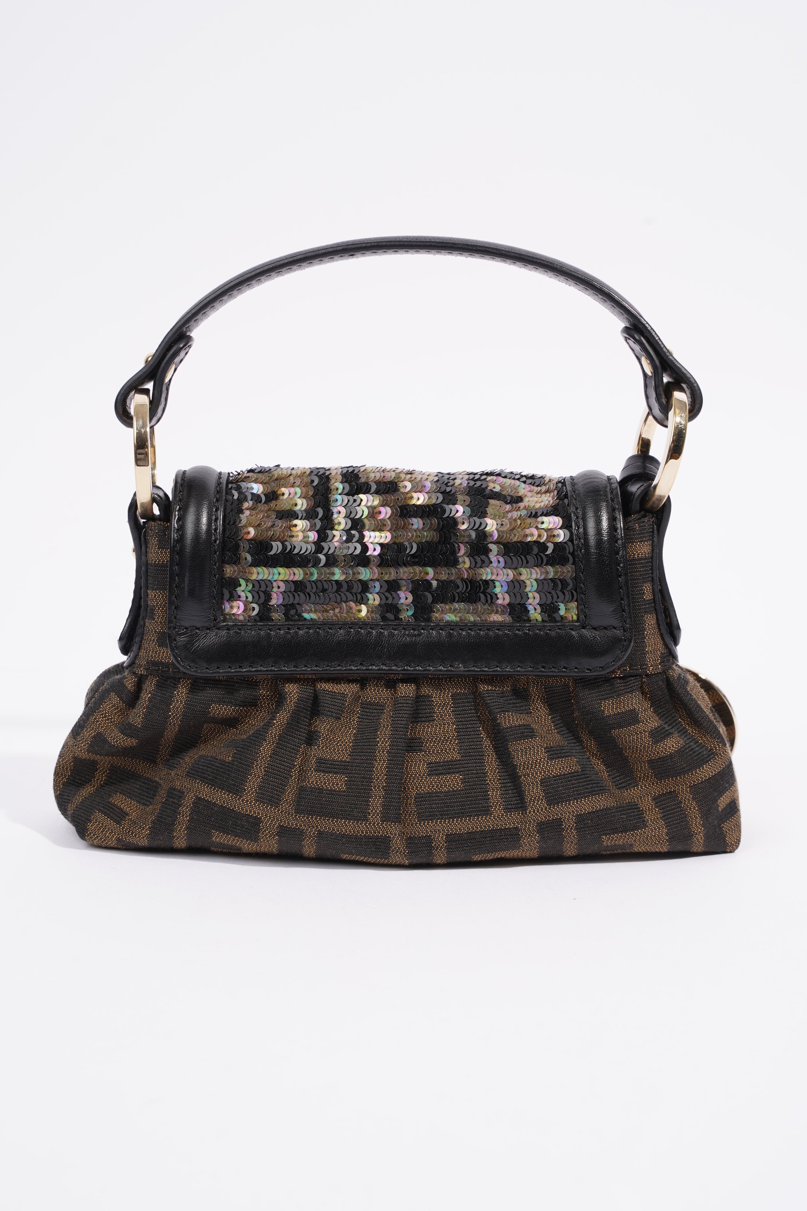 Fendi Mini Chef Sequin Flap Brown FF Canvas