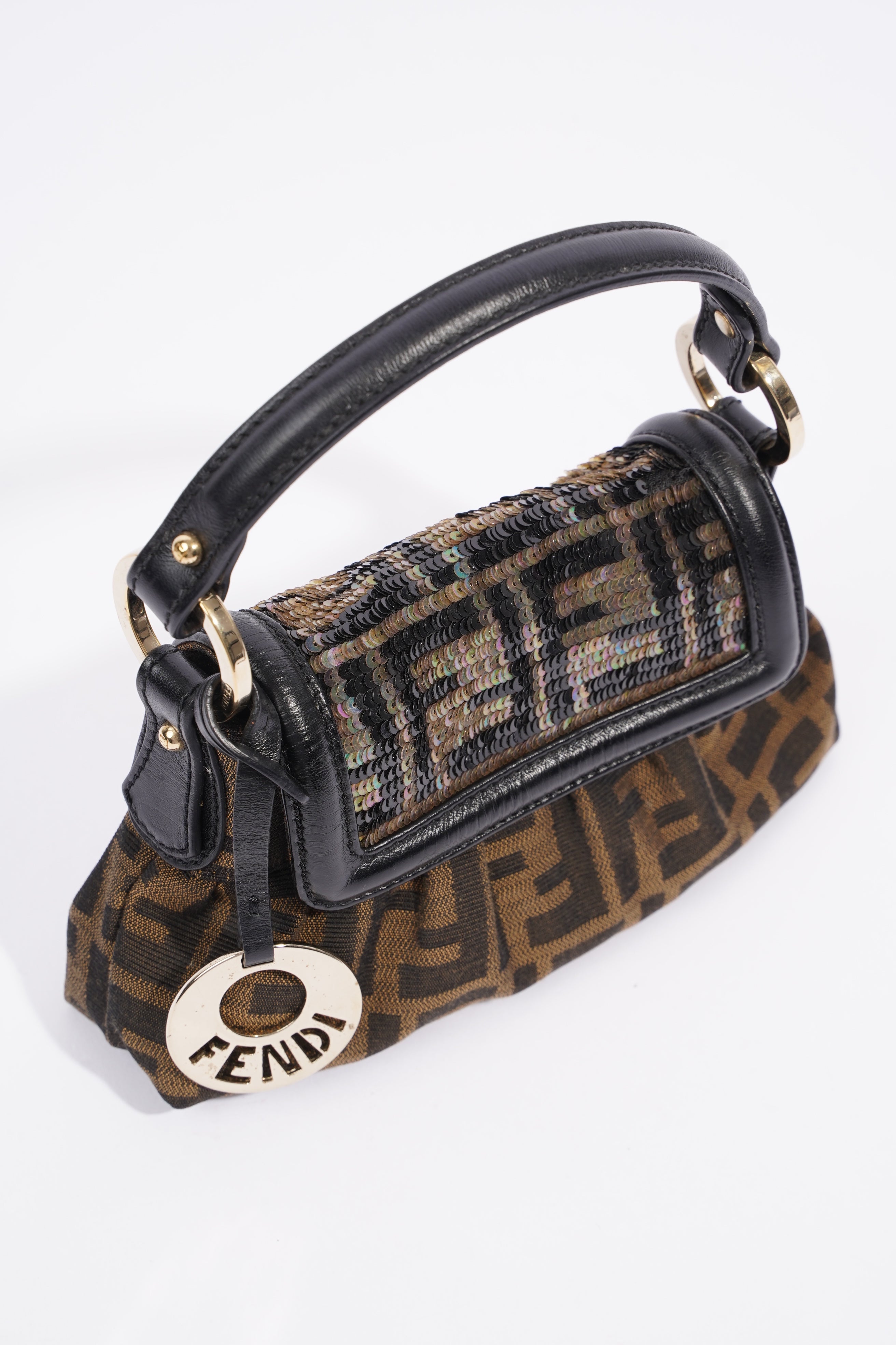 Fendi Mini Chef Sequin Flap Brown FF Canvas