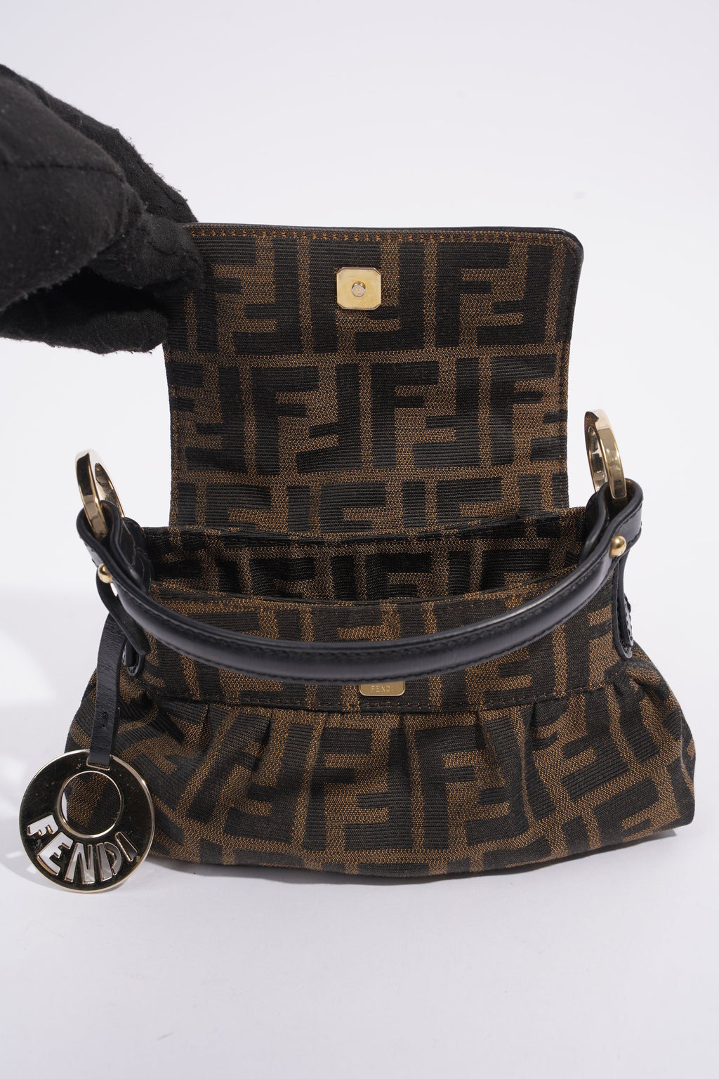 Fendi Mini Chef Sequin Flap Brown FF Canvas