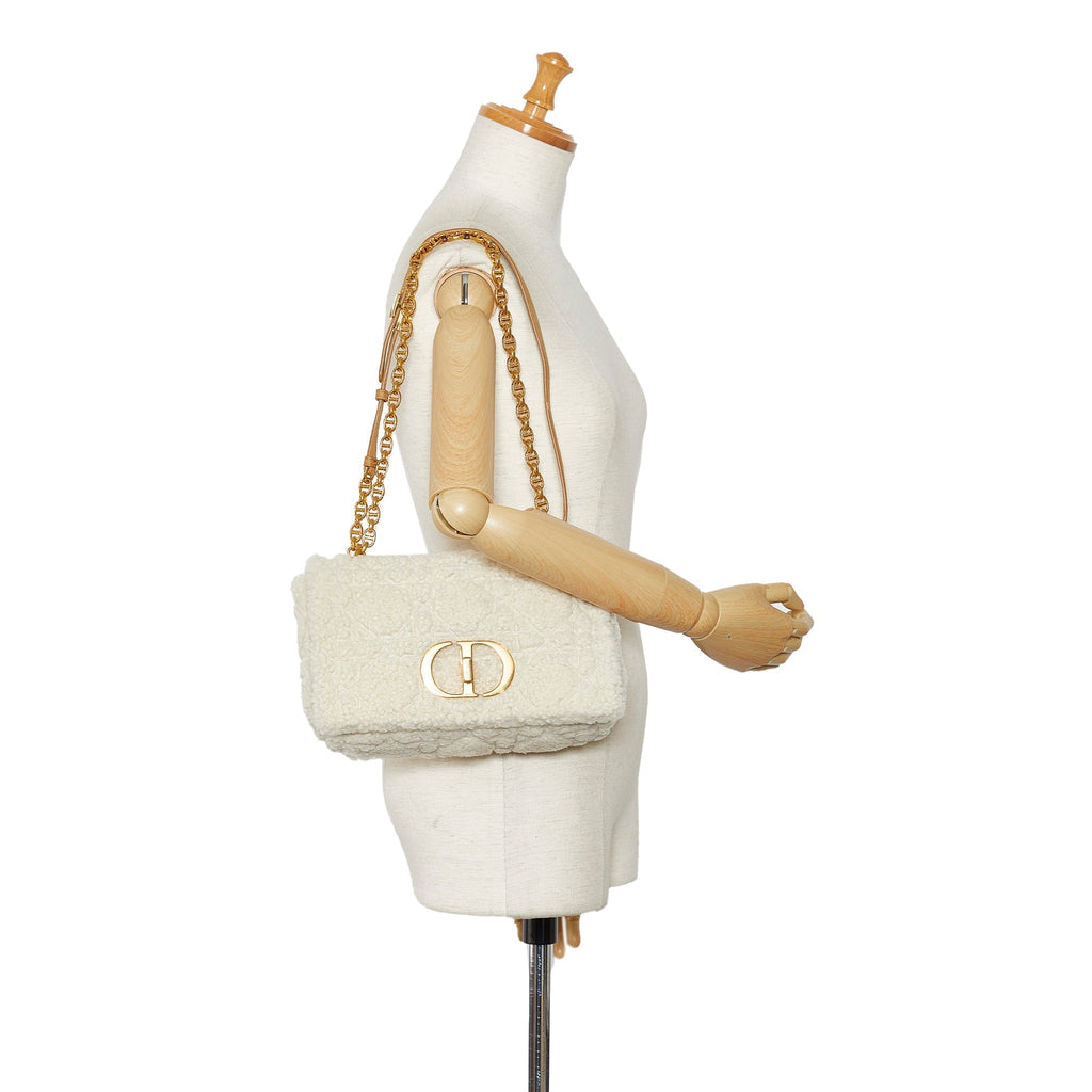 DIOR Medium Cannage Shearling Caro Shoulder Bag