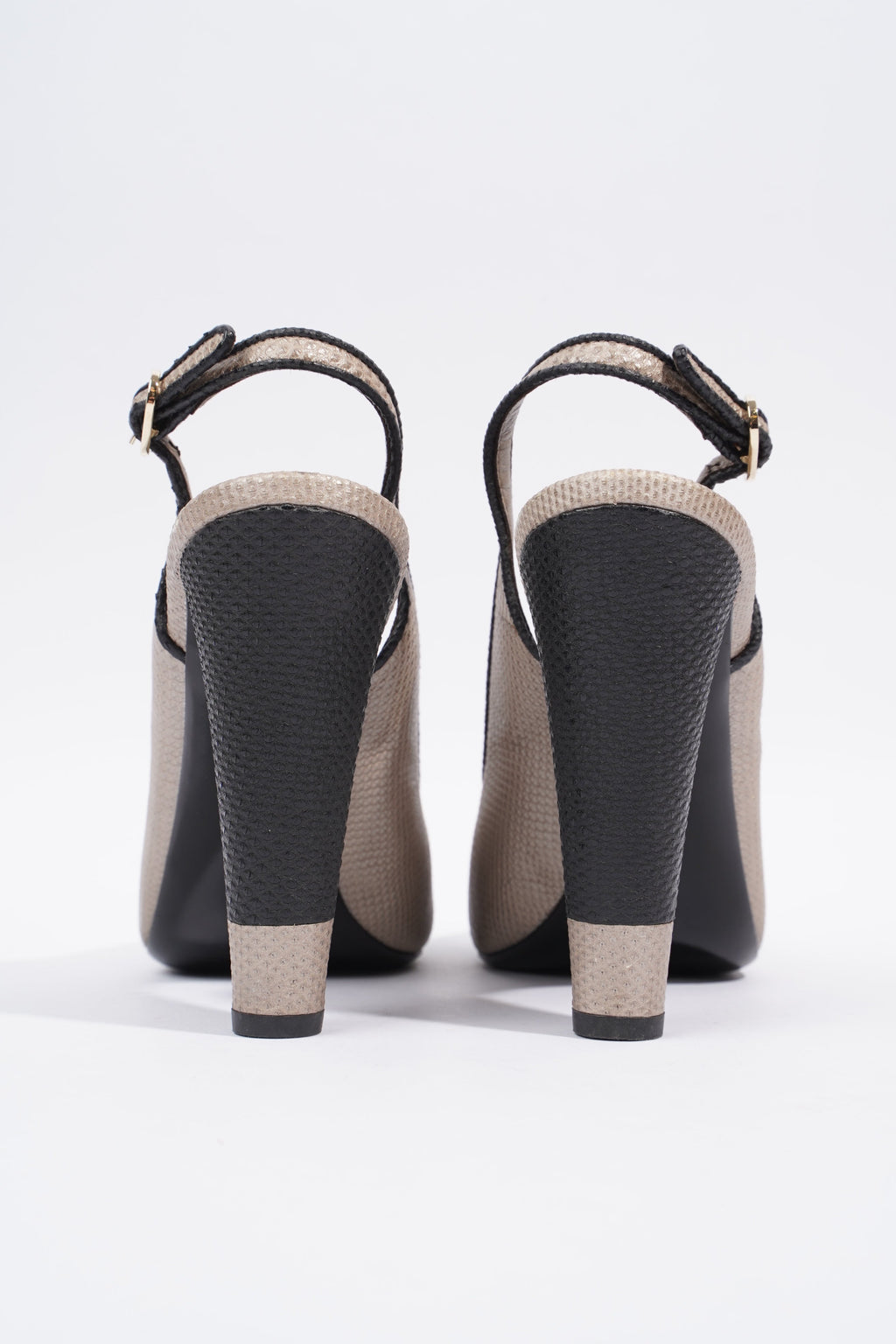 Chanel Slingback Pump 110 Beige / Black Grained Leather EU 38 UK 5