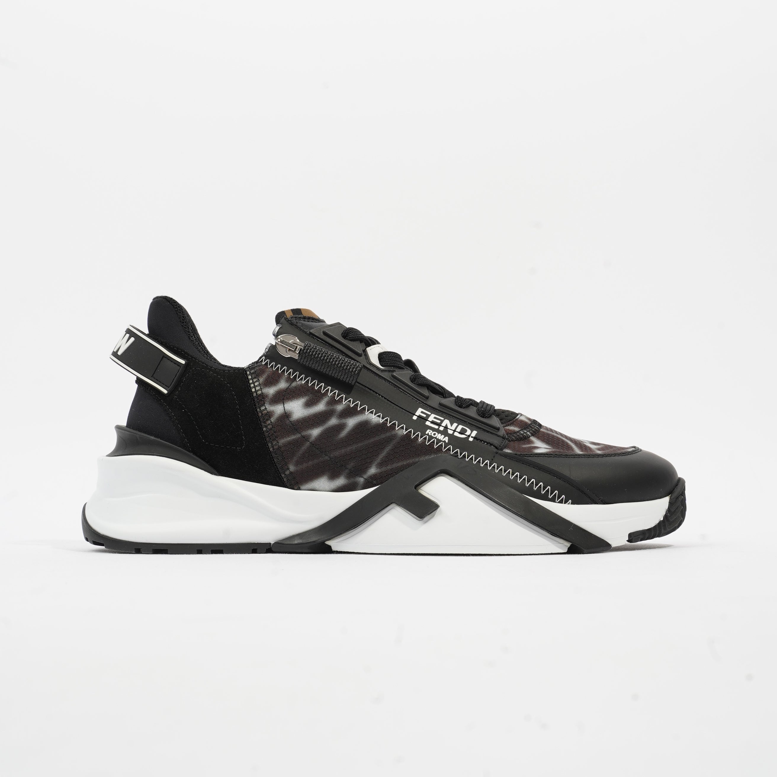 Fendi Flow Sneakers Black / Brown / White Nylon EU 41 UK 7