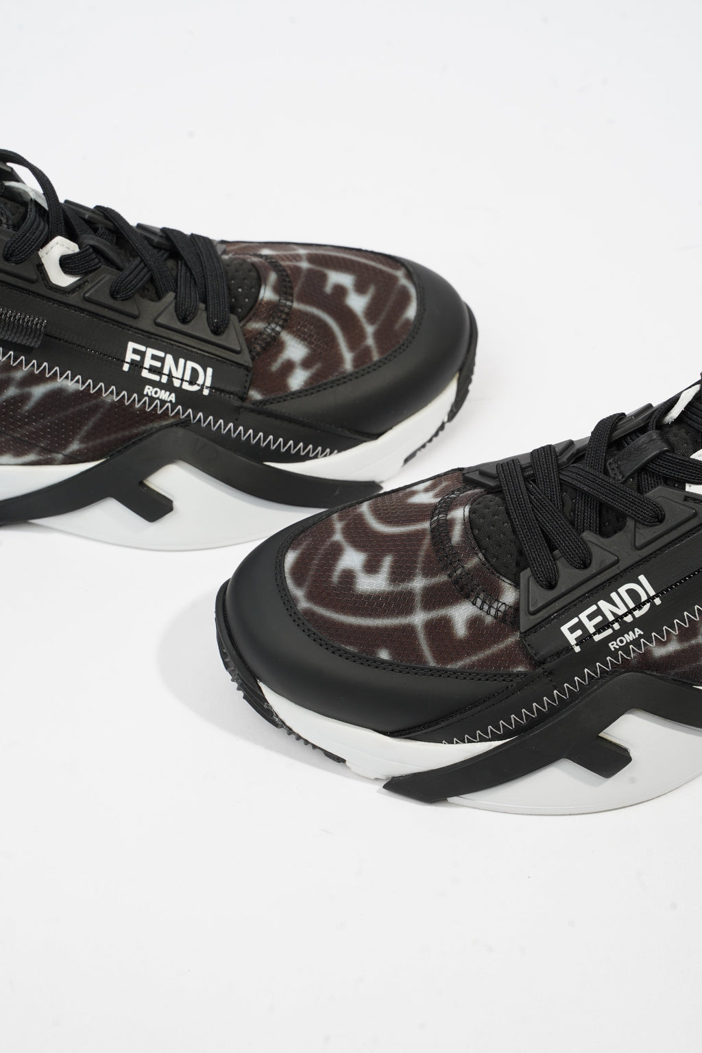 Fendi Flow Sneakers Black / Brown / White Nylon EU 41 UK 7