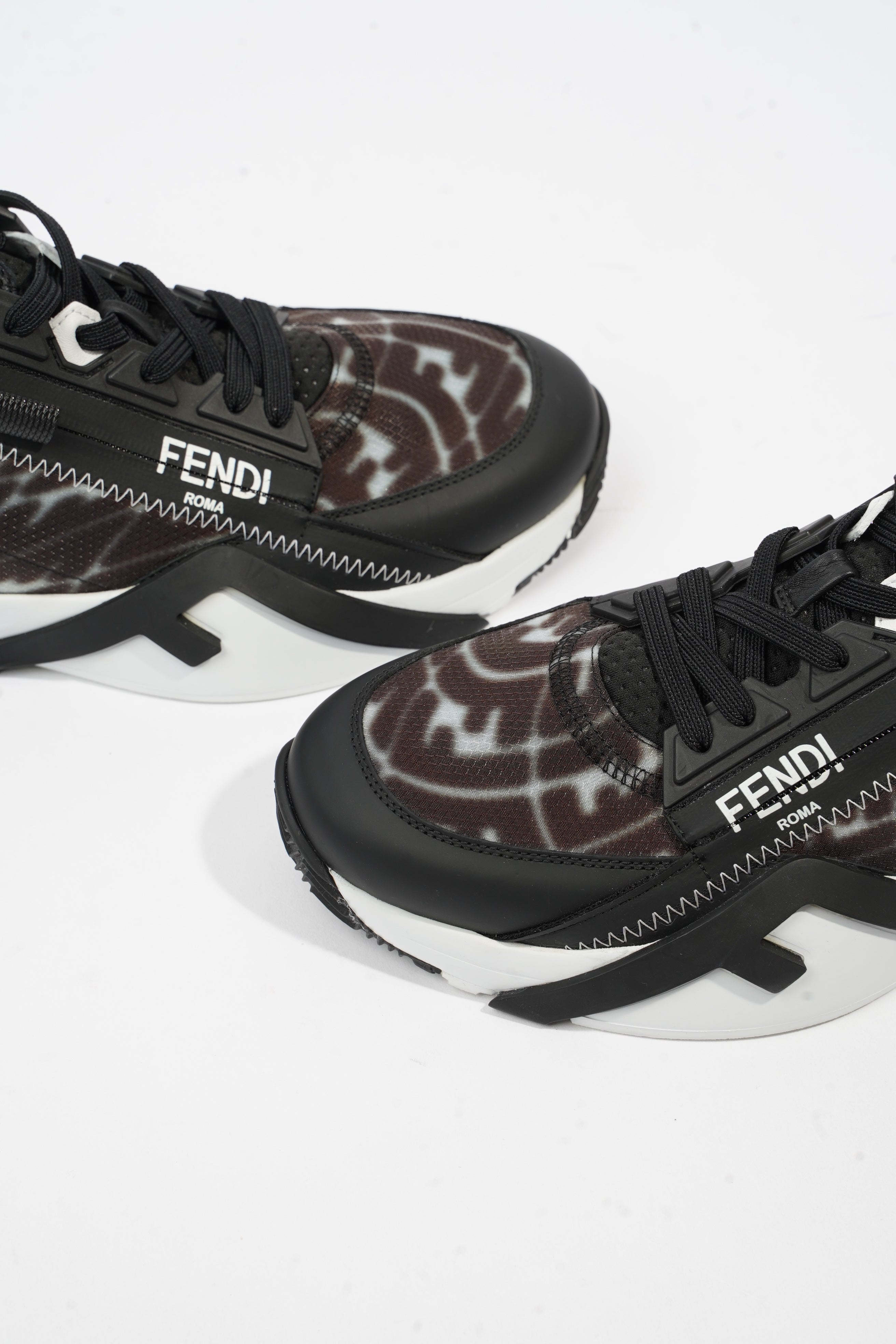 Fendi Flow Sneakers Black / Brown / White Nylon EU 41 UK 7