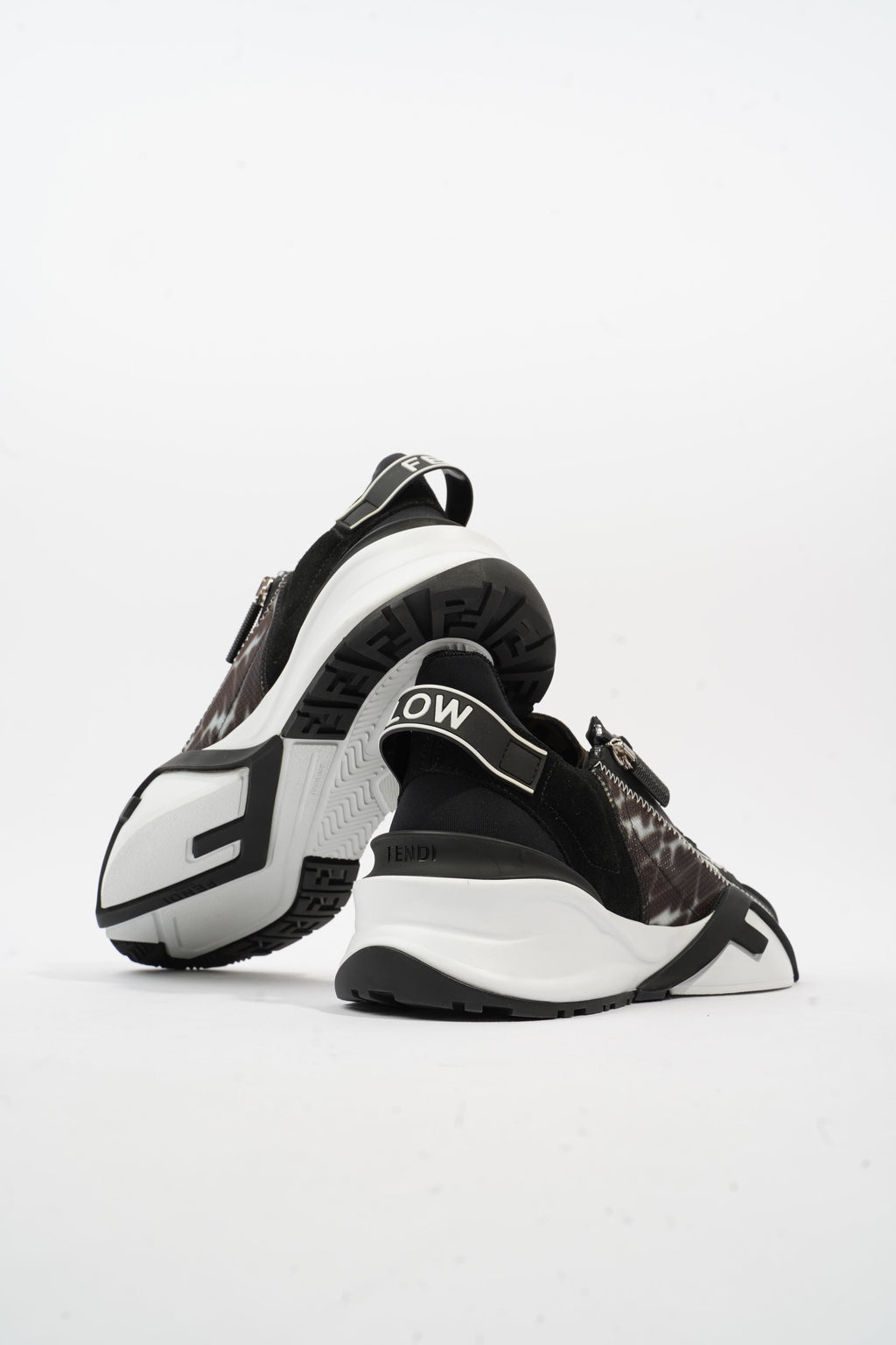 Fendi Flow Sneakers Black / Brown / White Nylon EU 41 UK 7