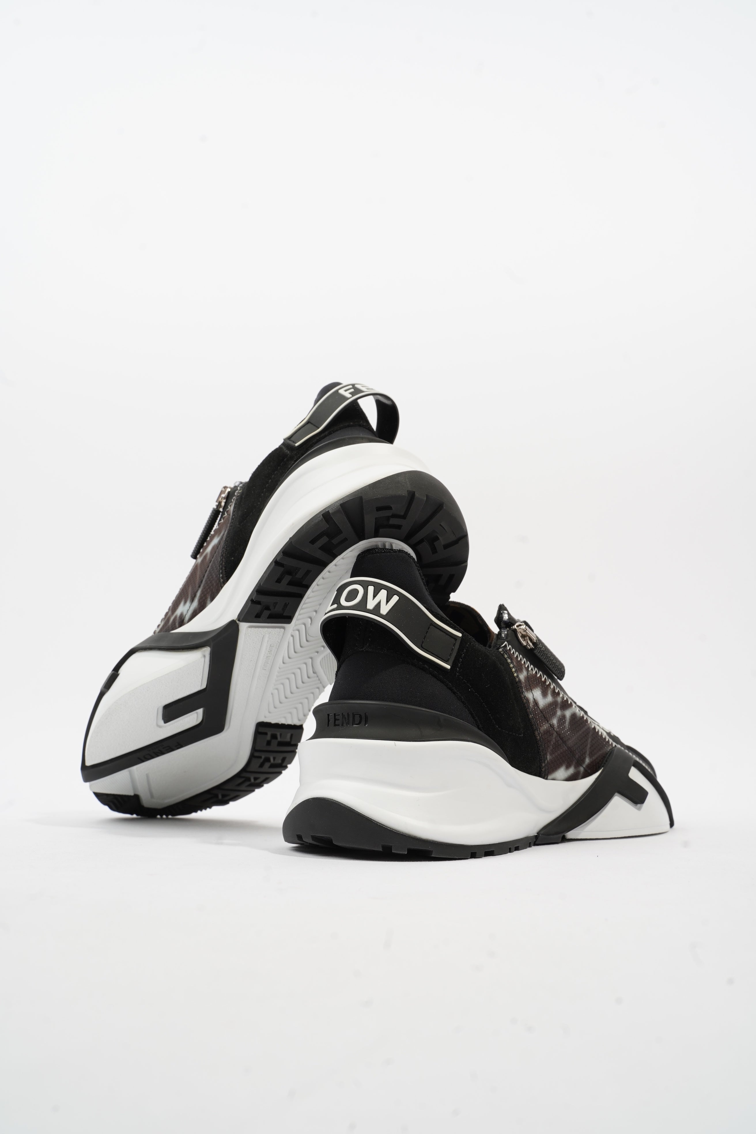 Fendi Flow Sneakers Black / Brown / White Nylon EU 41 UK 7