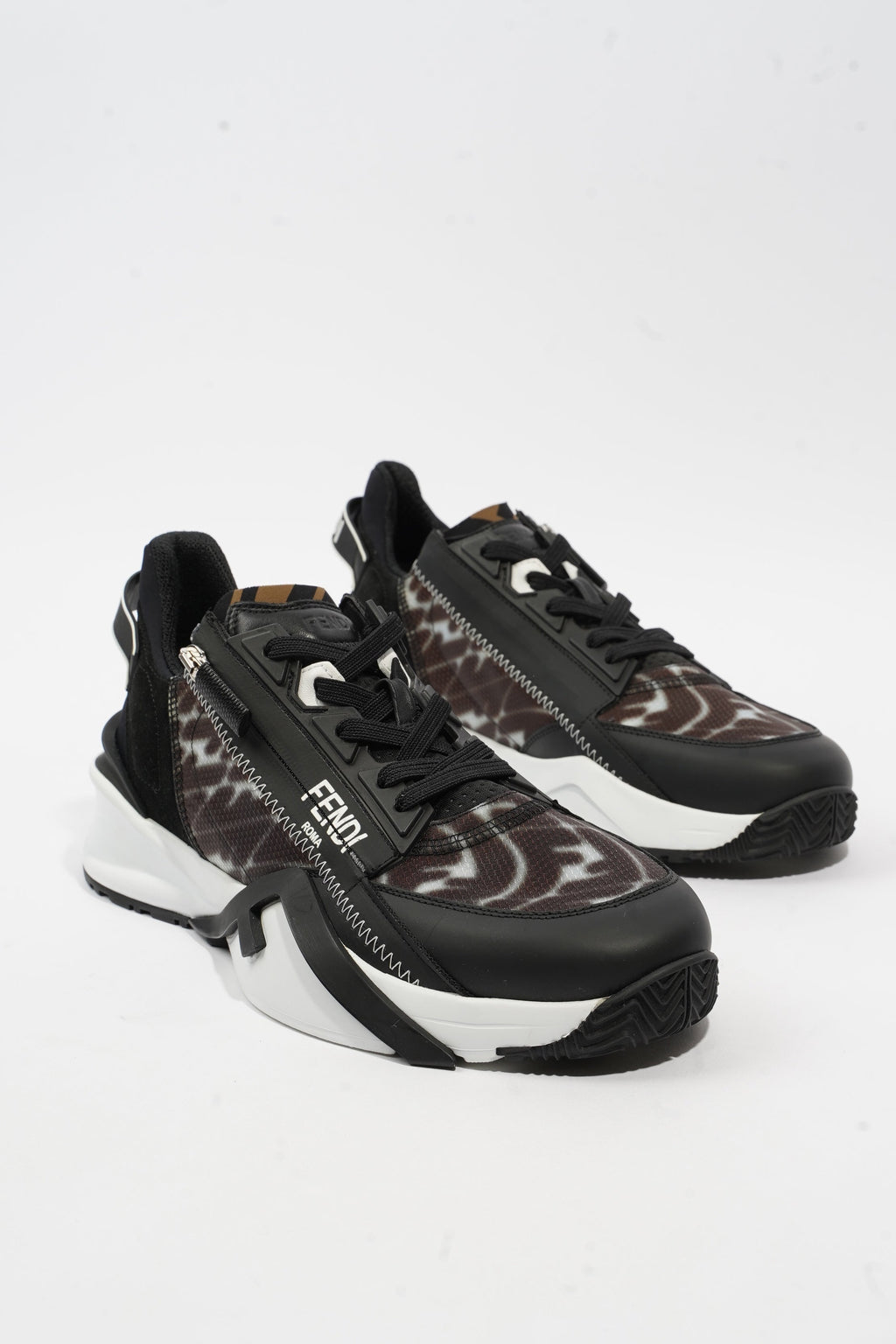 Fendi Flow Sneakers Black / Brown / White Nylon EU 41 UK 7