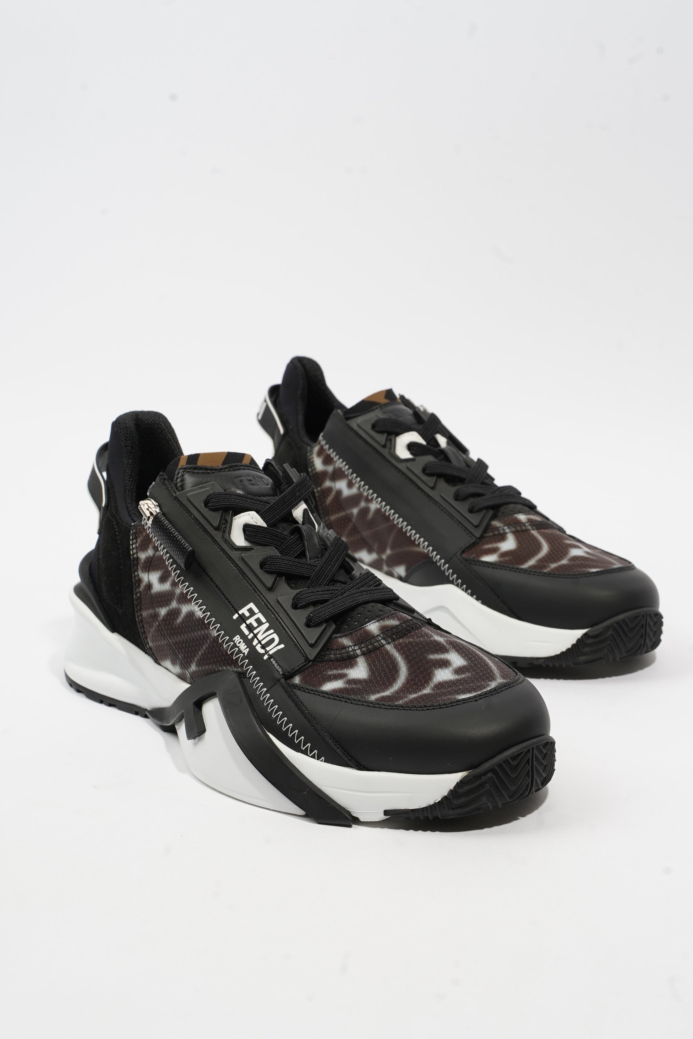 Fendi Flow Sneakers Black / Brown / White Nylon EU 41 UK 7