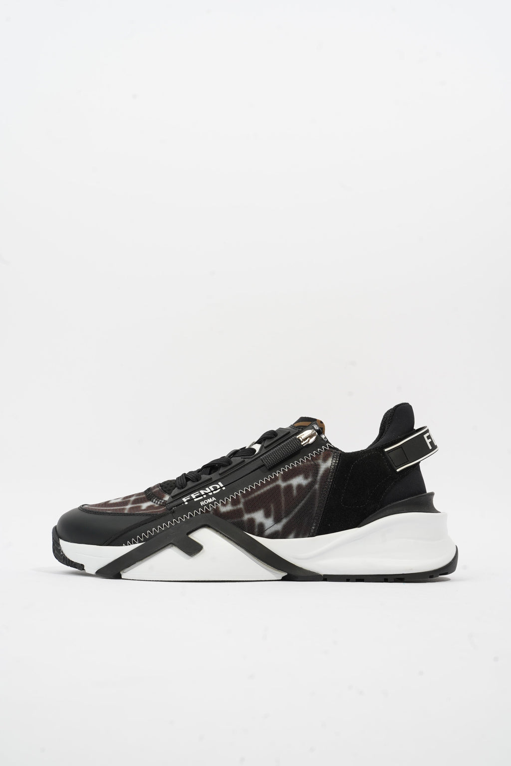 Fendi Flow Sneakers Black / Brown / White Nylon EU 41 UK 7