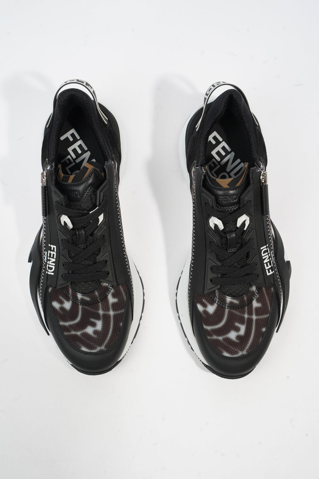 Fendi Flow Sneakers Black / Brown / White Nylon EU 41 UK 7