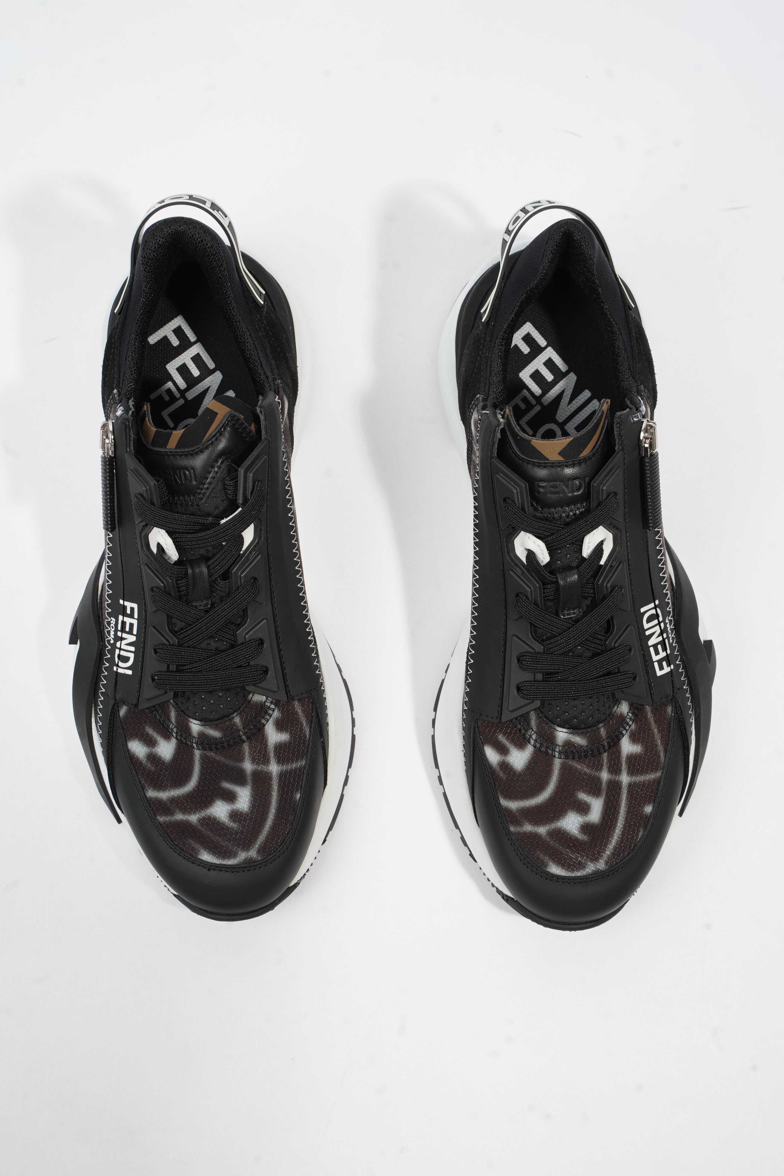 Fendi Flow Sneakers Black / Brown / White Nylon EU 41 UK 7