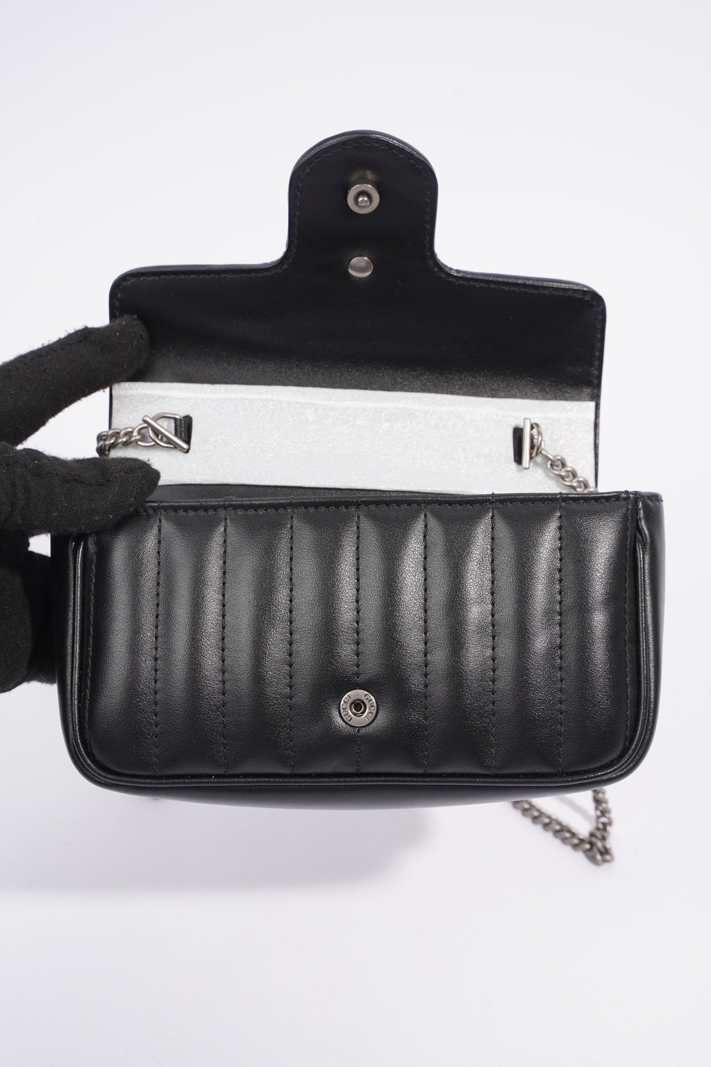 Gucci Marmont Flap Black Matelasse Leather Super Mini