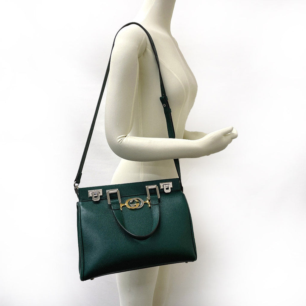 GUCCI Handbag 569712 Zumi Small leather green Women Used