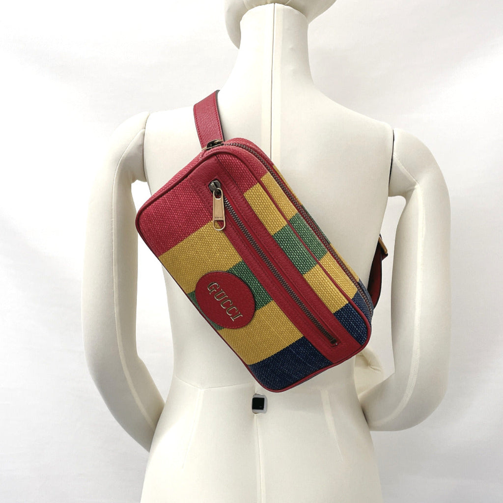 GUCCI bam bag 625895 Baiadera stripe canvas/leather multicolor unisex Used