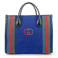 GUCCI Tote Bag 701737 Interlocking G cotton/leather Navy Navy Women Used