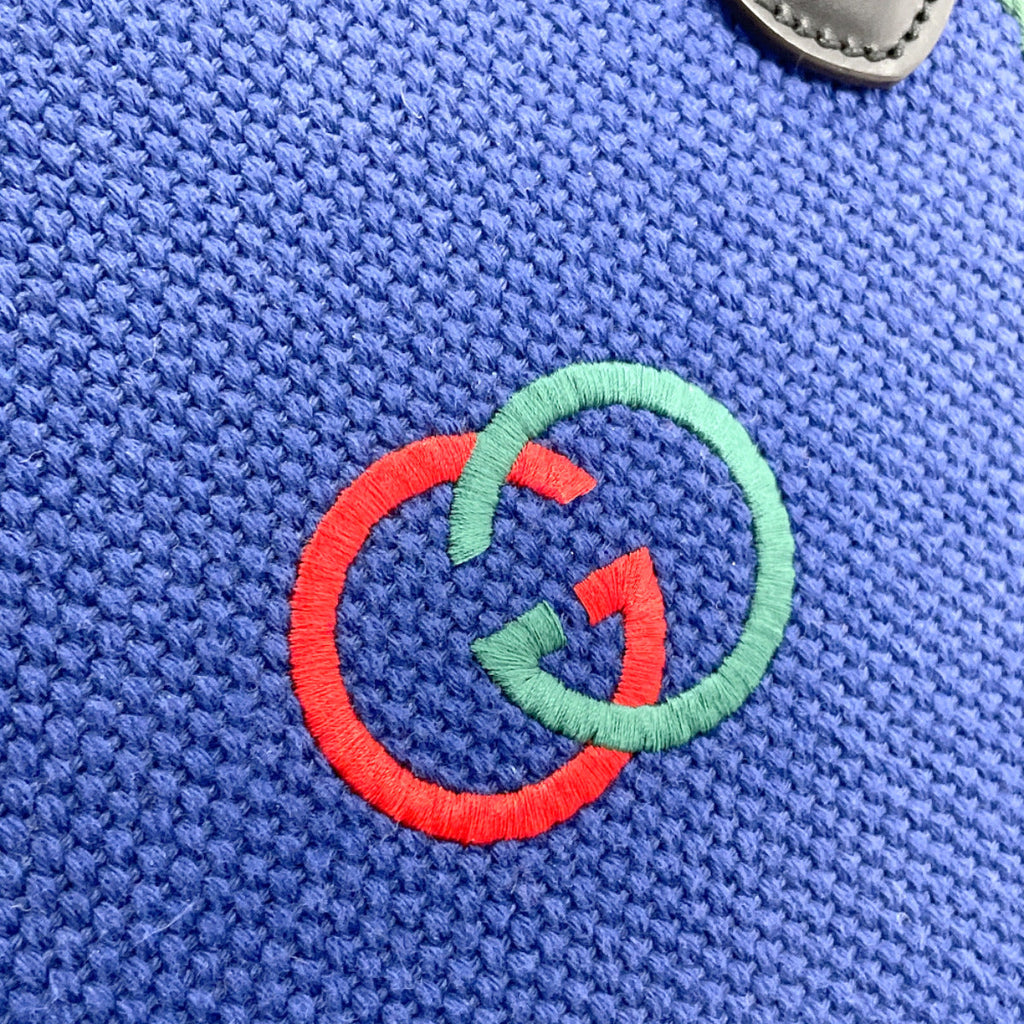GUCCI Tote Bag 701737 Interlocking G cotton/leather Navy Navy Women Used