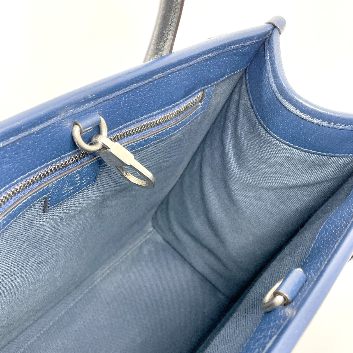 GUCCI Tote Bag 701737 Interlocking G cotton/leather Navy Navy Women Used