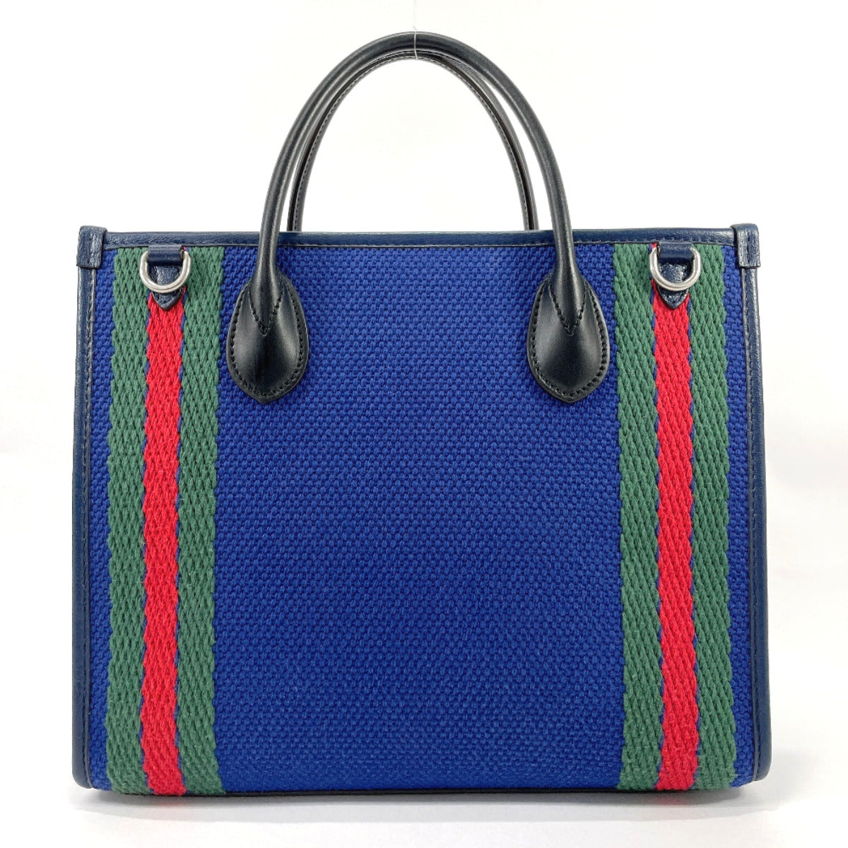 GUCCI Tote Bag 701737 Interlocking G cotton/leather Navy Navy Women Used