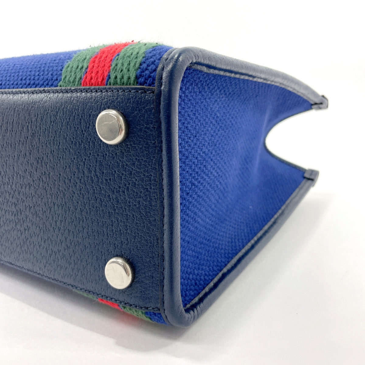 GUCCI Tote Bag 701737 Interlocking G cotton/leather Navy Navy Women Used