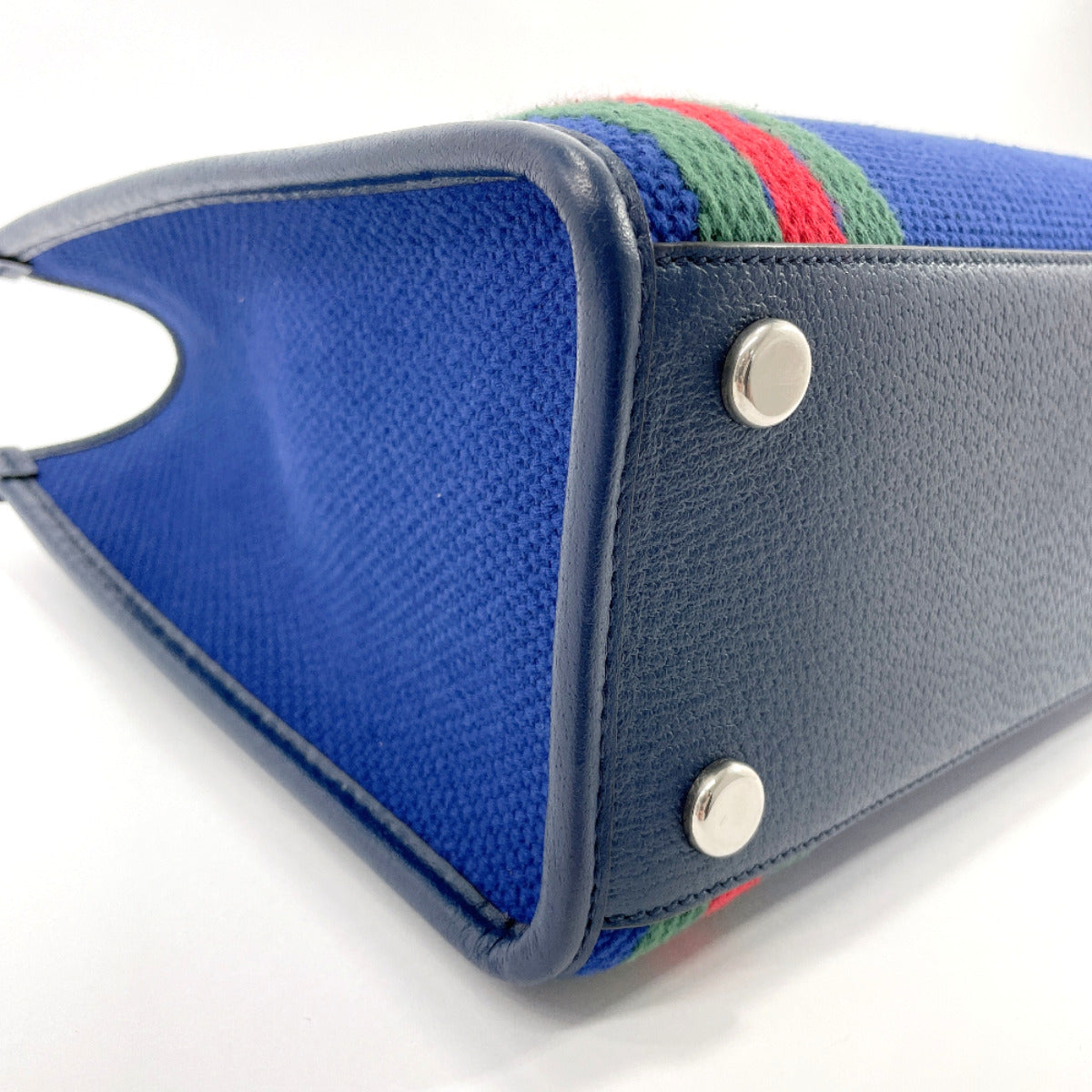 GUCCI Tote Bag 701737 Interlocking G cotton/leather Navy Navy Women Used
