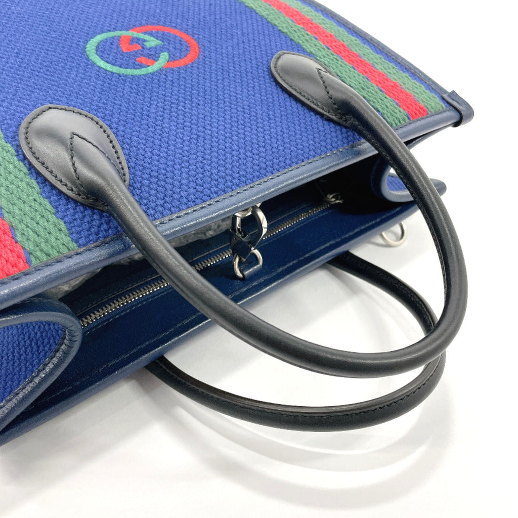 GUCCI Tote Bag 701737 Interlocking G cotton/leather Navy Navy Women Used