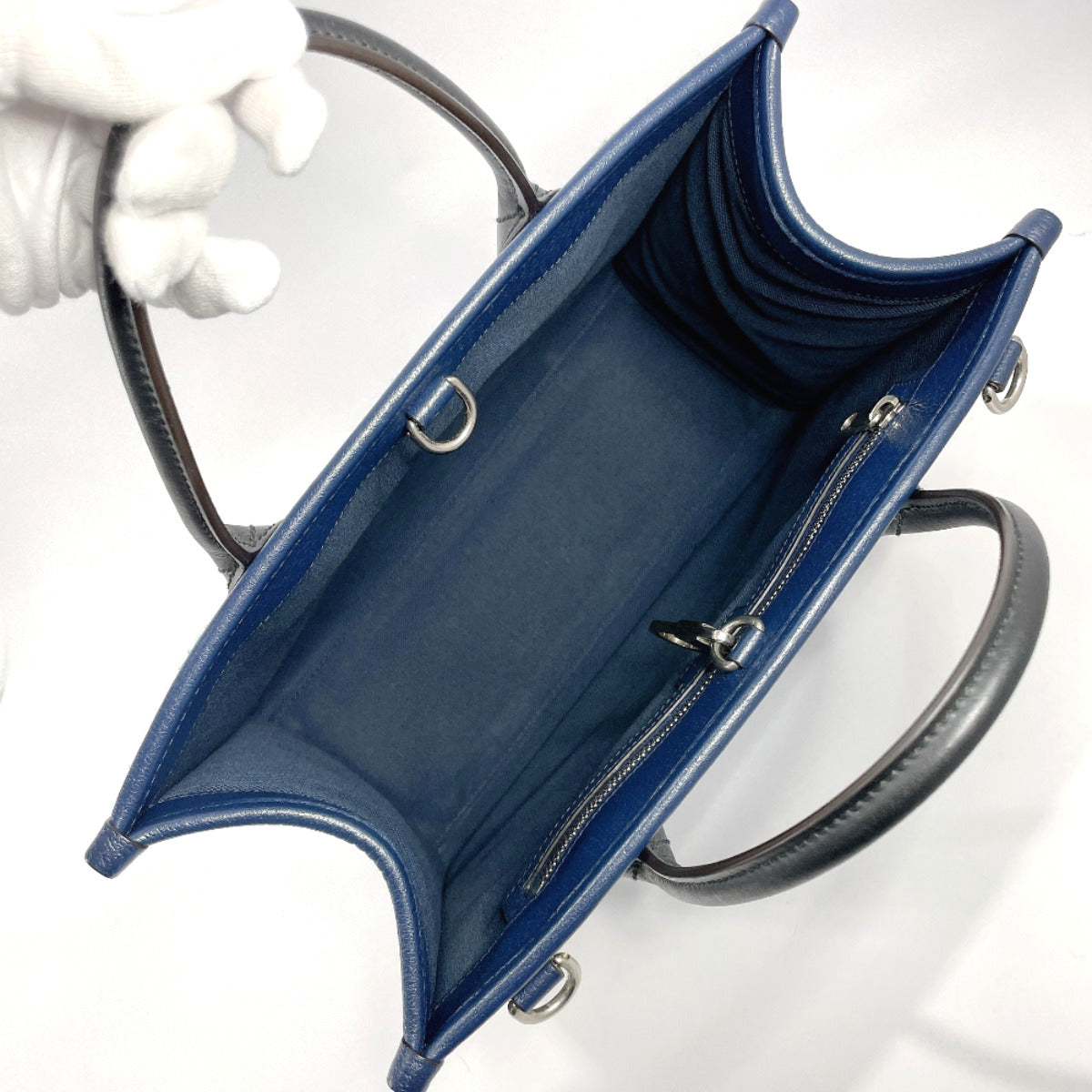 GUCCI Tote Bag 701737 Interlocking G cotton/leather Navy Navy Women Used