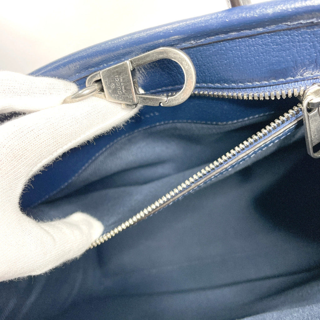 GUCCI Tote Bag 701737 Interlocking G cotton/leather Navy Navy Women Used