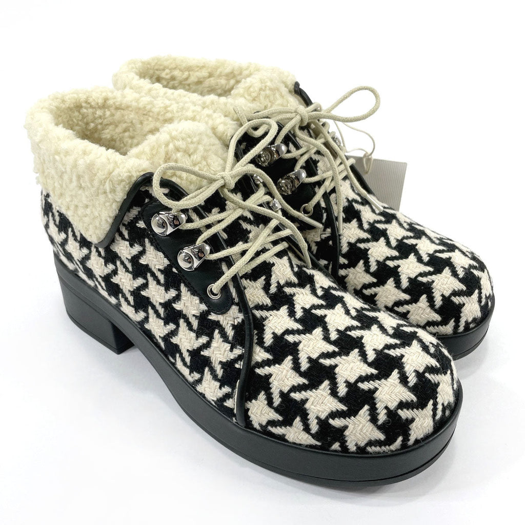 GUCCI boots 591039 Houndstooth wool/Fake fur Black Black Women New