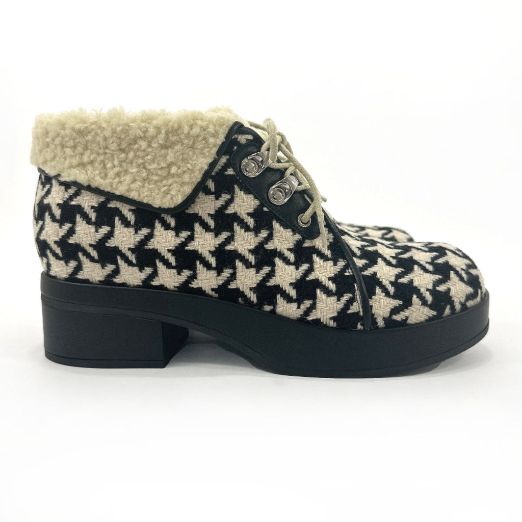 GUCCI boots 591039 Houndstooth wool/Fake fur Black Black Women New