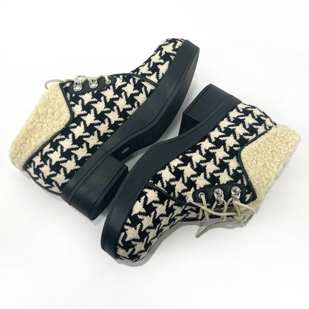 GUCCI boots 591039 Houndstooth wool/Fake fur Black Black Women New