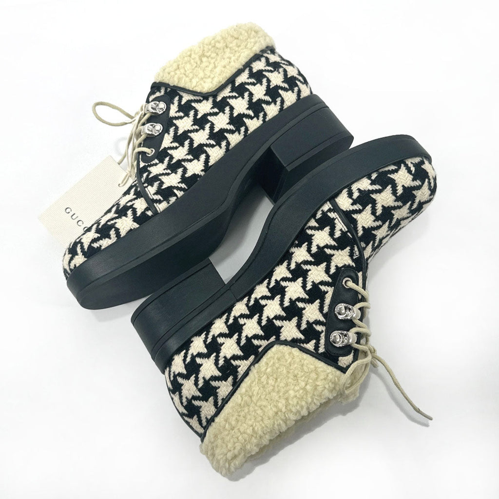 GUCCI boots 591039 Houndstooth wool/Fake fur Black Black Women New