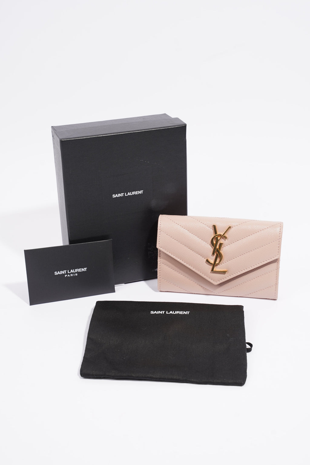 Saint Laurent Cassandre Envelope Wallet Pale Pink Matelasse Leather Small