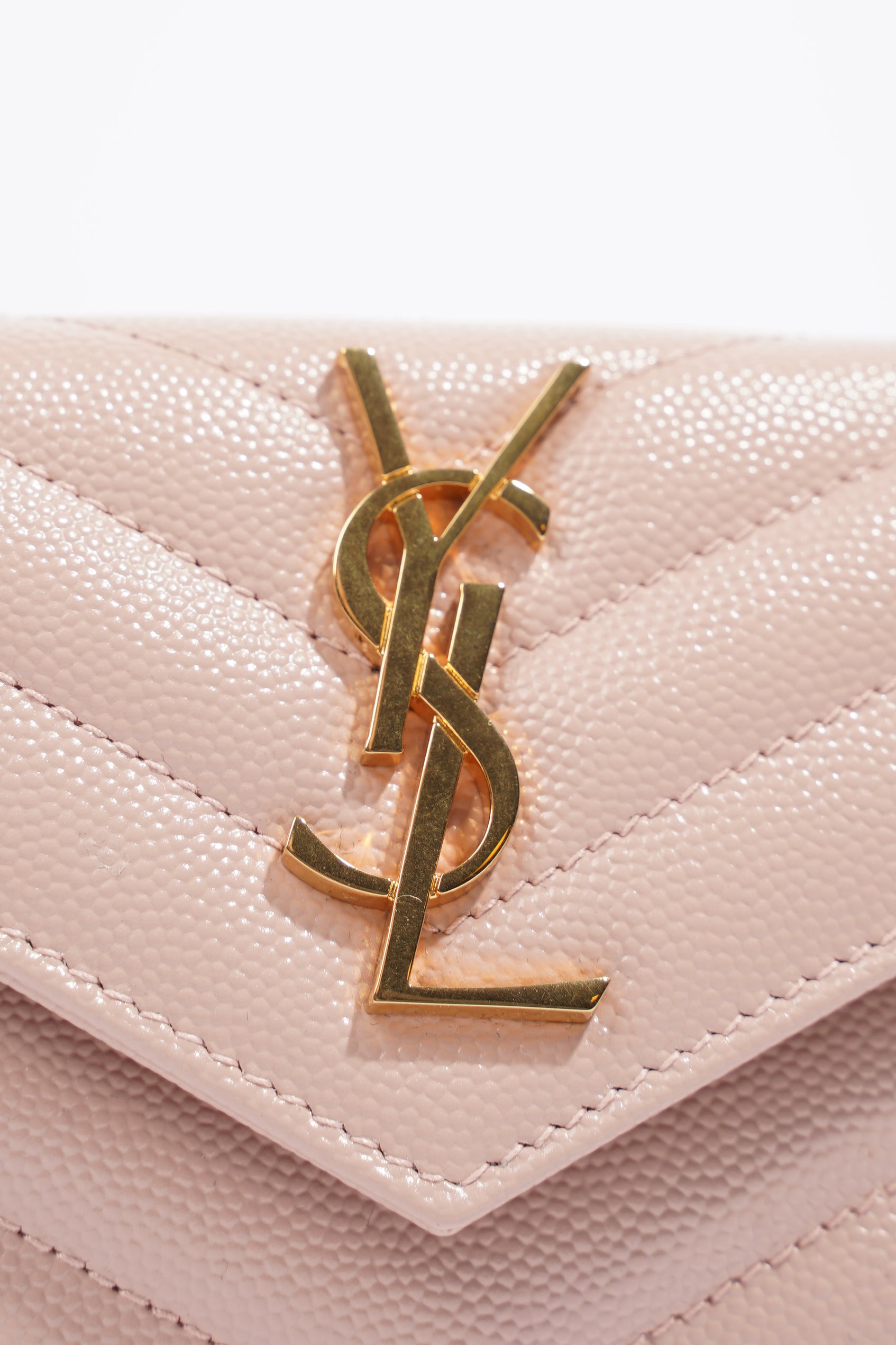 Saint Laurent Cassandre Envelope Wallet Pale Pink Matelasse Leather Small