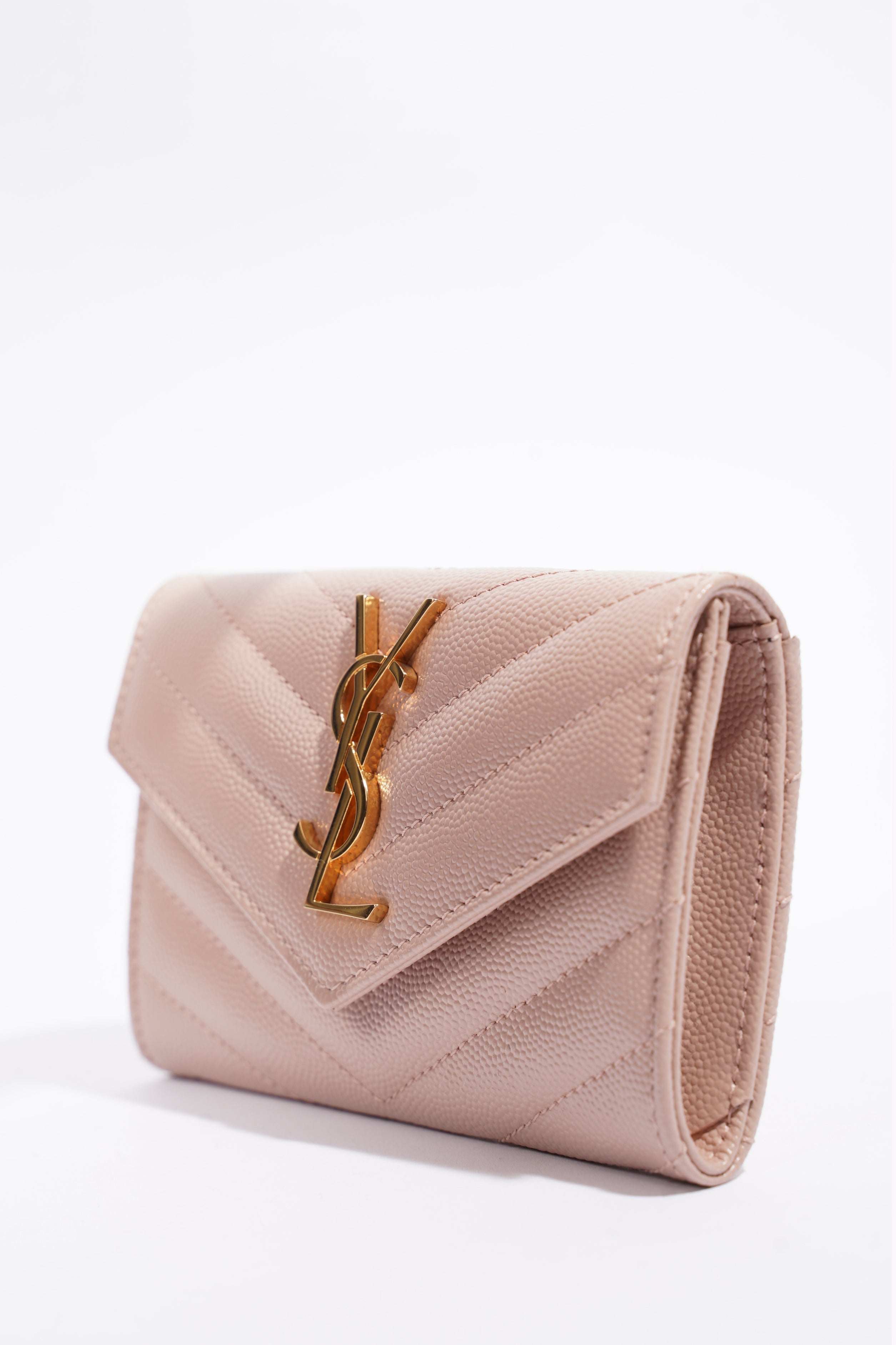 Saint Laurent Cassandre Envelope Wallet Pale Pink Matelasse Leather Small