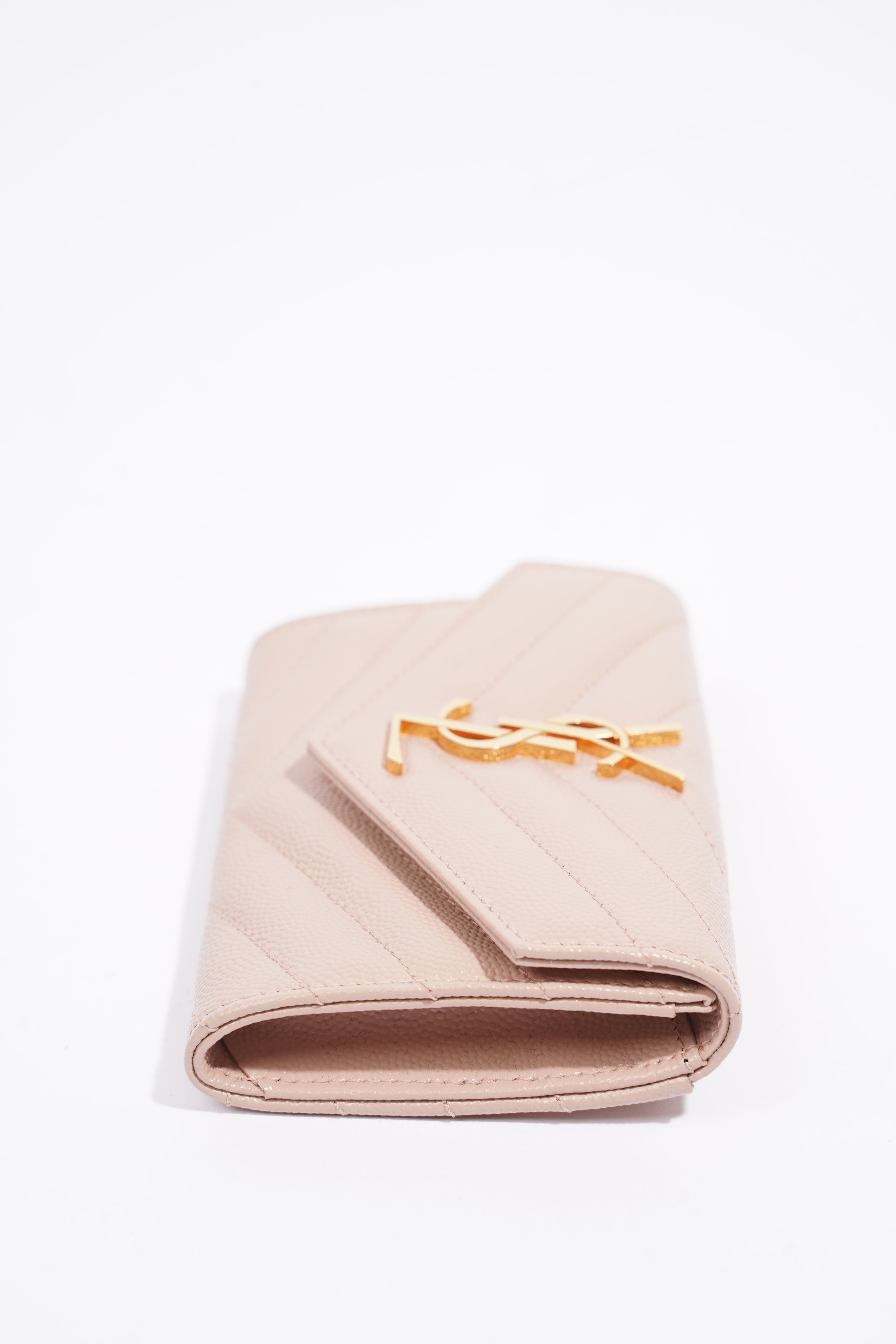Saint Laurent Cassandre Envelope Wallet Pale Pink Matelasse Leather Small